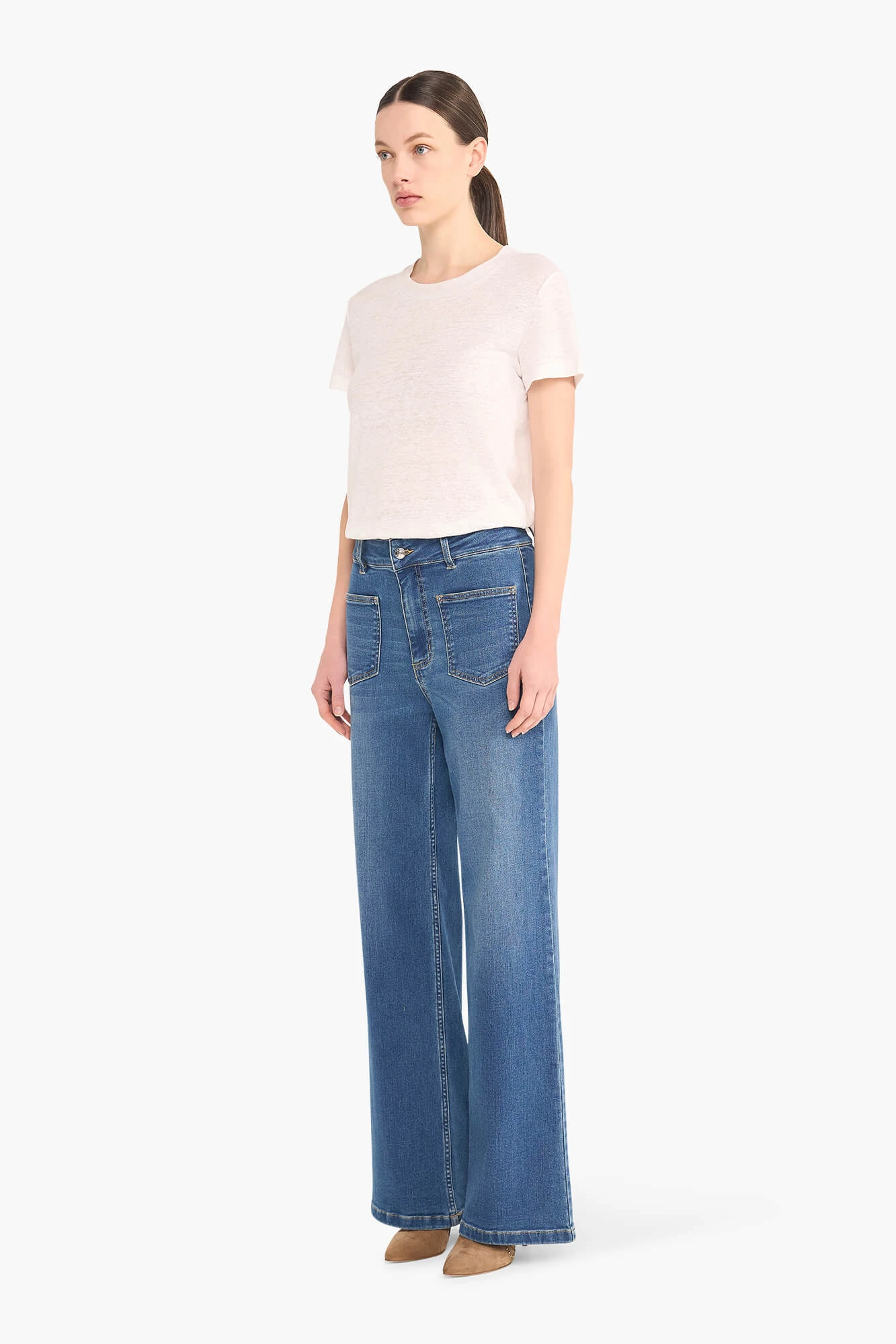 High Rise Dames Jeans Rechte Pijp Flared Jagger Blauw 111