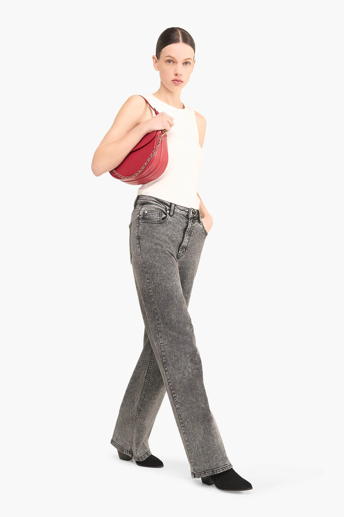 Jeans Dames Wijde Pijp Jason Zwart 100