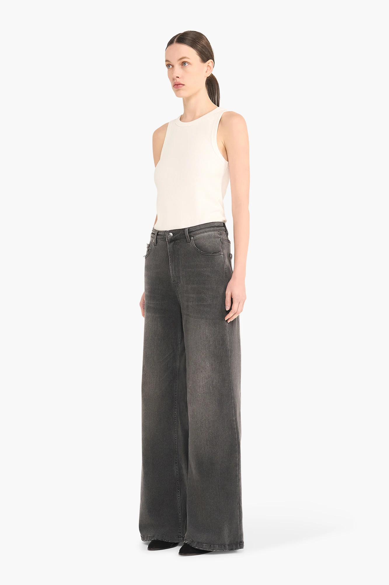 High-Waist-Jeans mit weitem Bein, Mason, Grau, 415