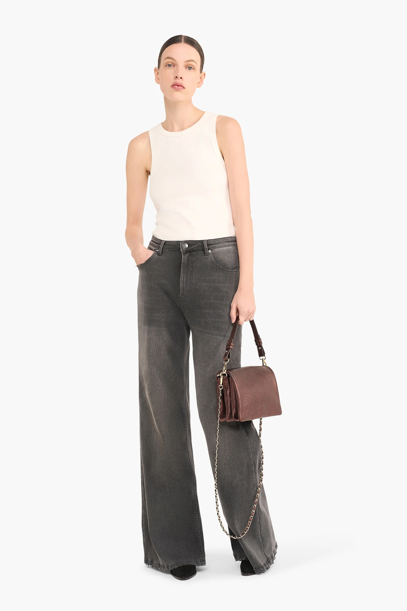 High-Waist-Jeans mit weitem Bein, Mason, Grau, 415