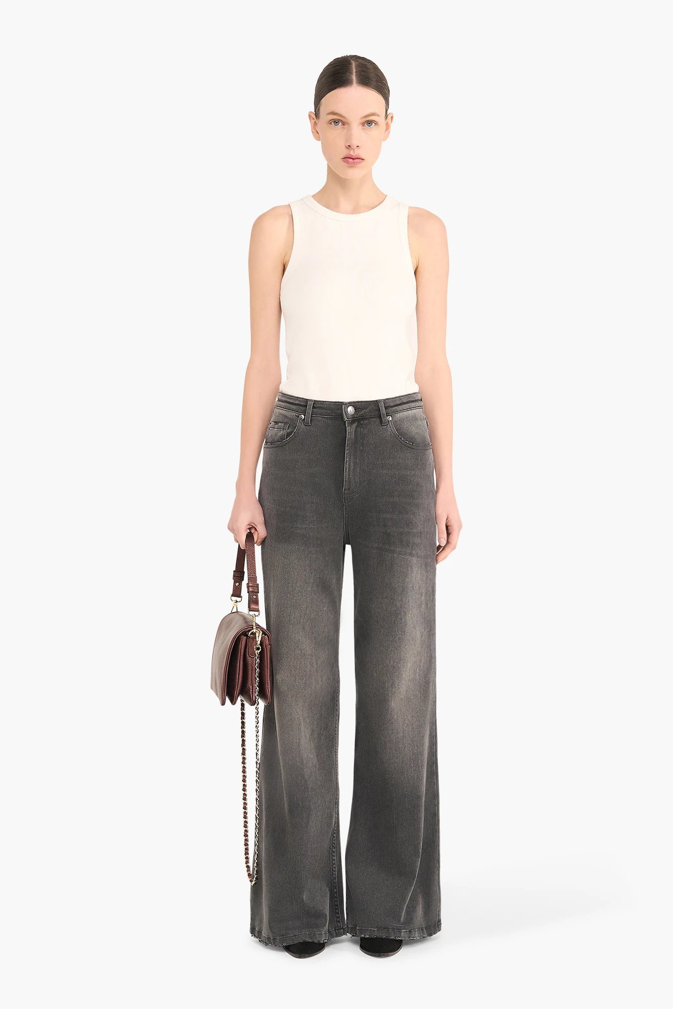 High Rise Wijde Leg Jeans Mason Grijs 415