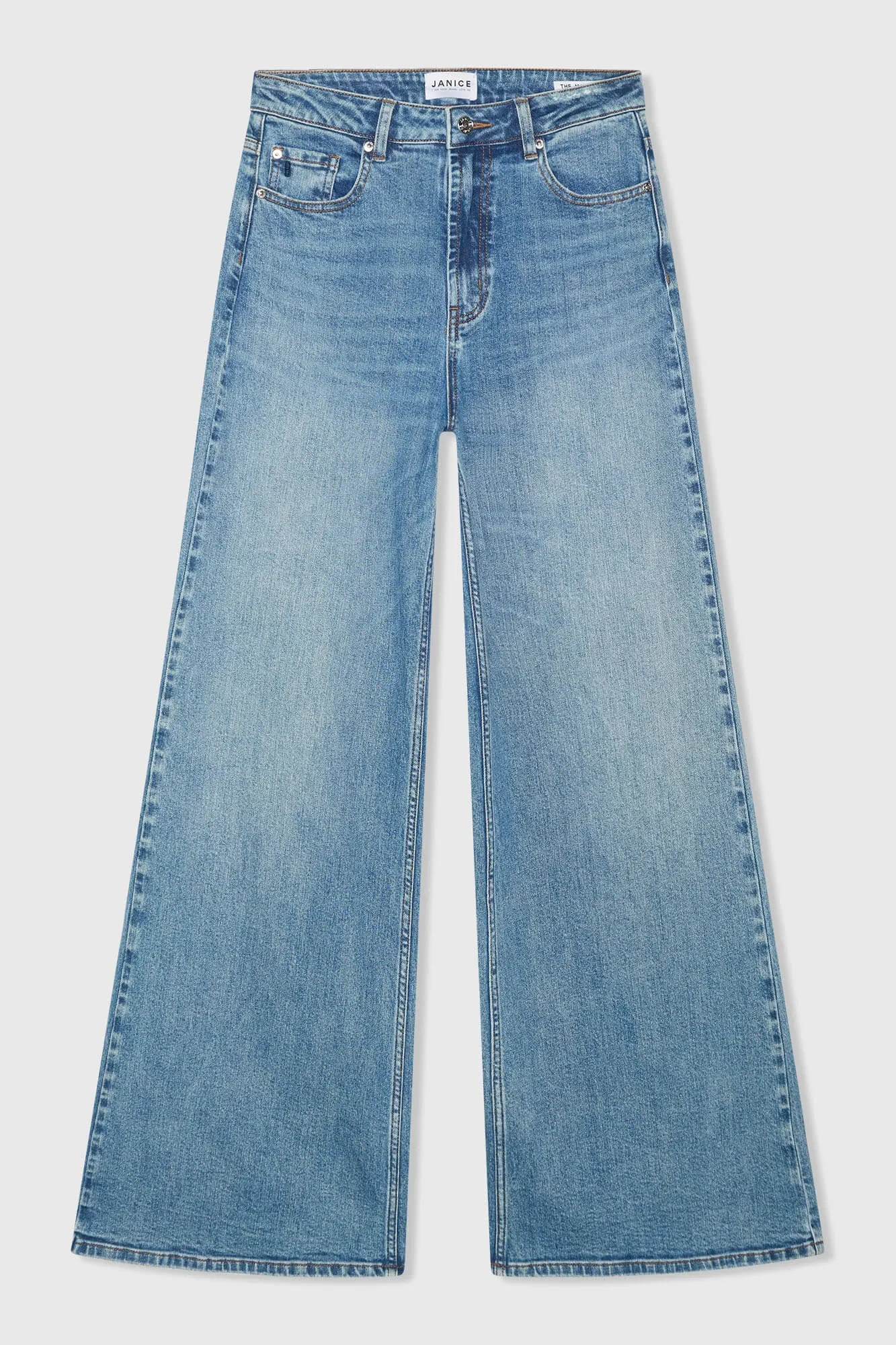 Damenjeans mit weitem Bein, hoher Leibhöhe und Stretch, Mason, Blau, 379
