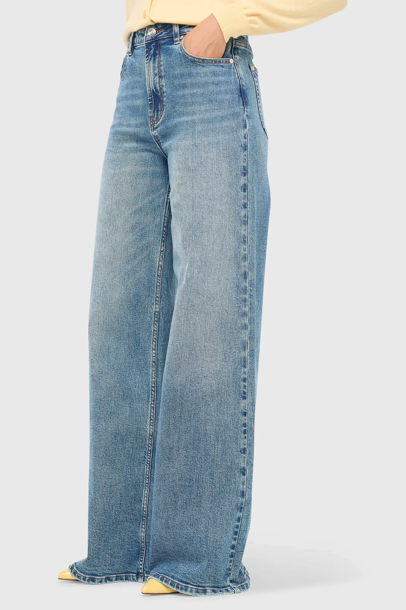 Damenjeans mit weitem Bein, hoher Leibhöhe und Stretch, Mason, Blau, 379