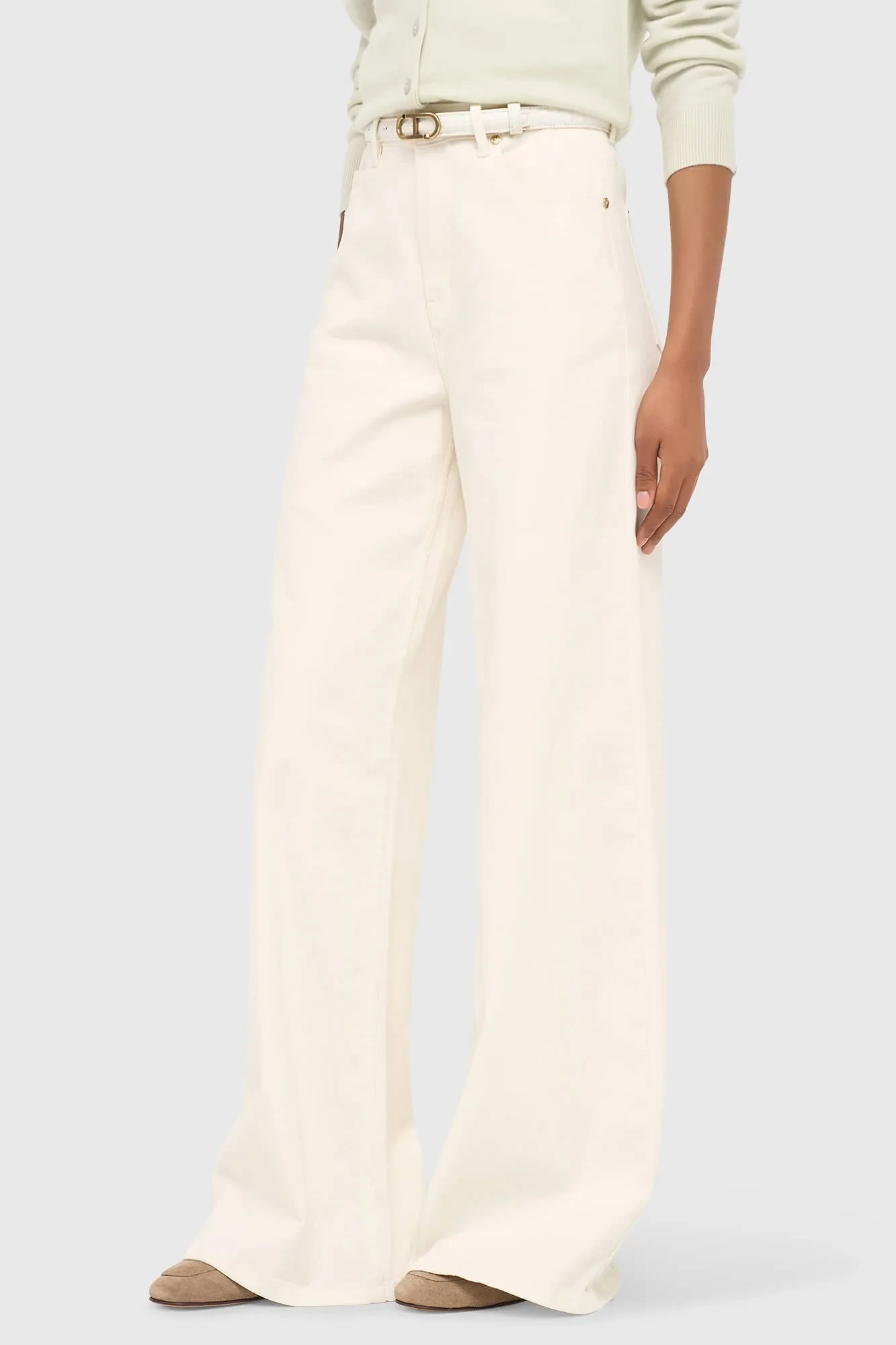 Women's Wide-Leg High-Rise Stretch Mason Jeans in Off-White, Size 264