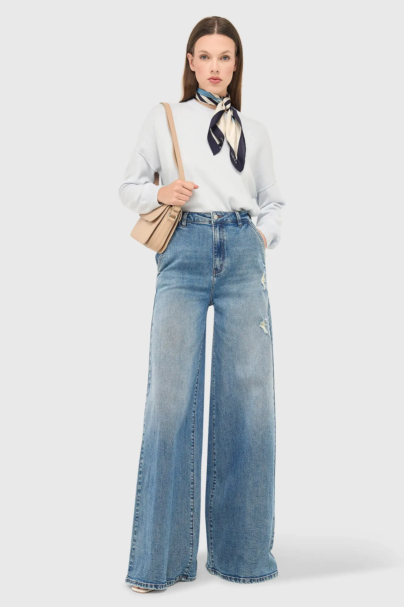 Jeans für Damen, weit geschnitten, hohe Leibhöhe, Stretch, Dexter, blau, 379