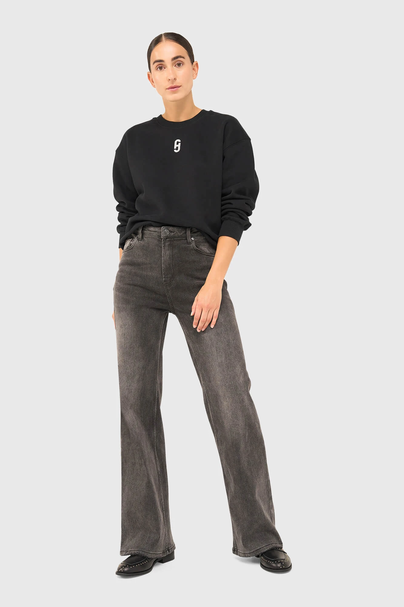 Damenjeans mit weitem Bein, Modell „Jason“, grau, Größe 415