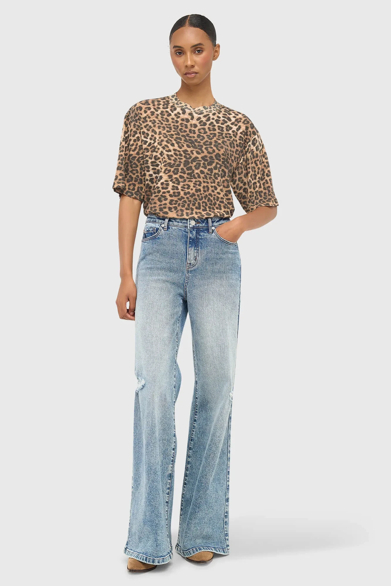Jeans für Damen, weit geschnitten, mittlere Leibhöhe, Stretch, Cash-Blau, 379