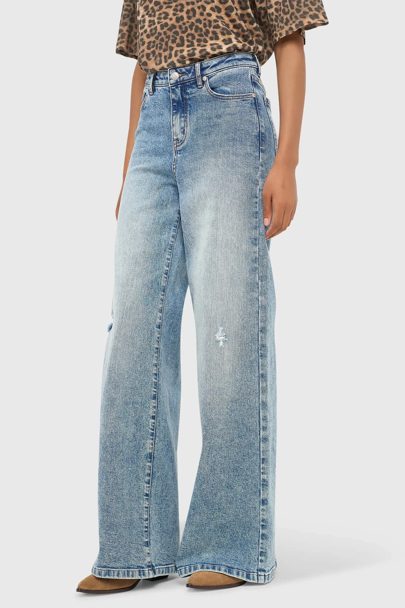 Jeans für Damen, weit geschnitten, mittlere Leibhöhe, Stretch, Cash-Blau, 379