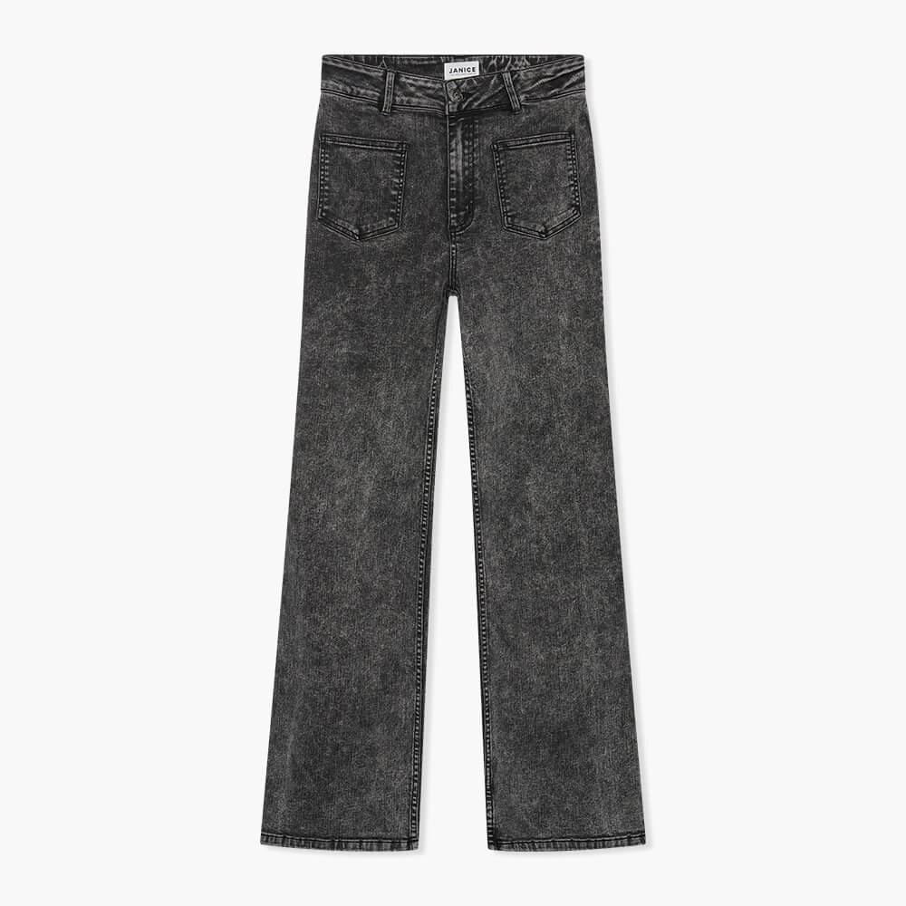 High Rise Dames Jeans Rechte Pijp Flared Jagger Zwart 100