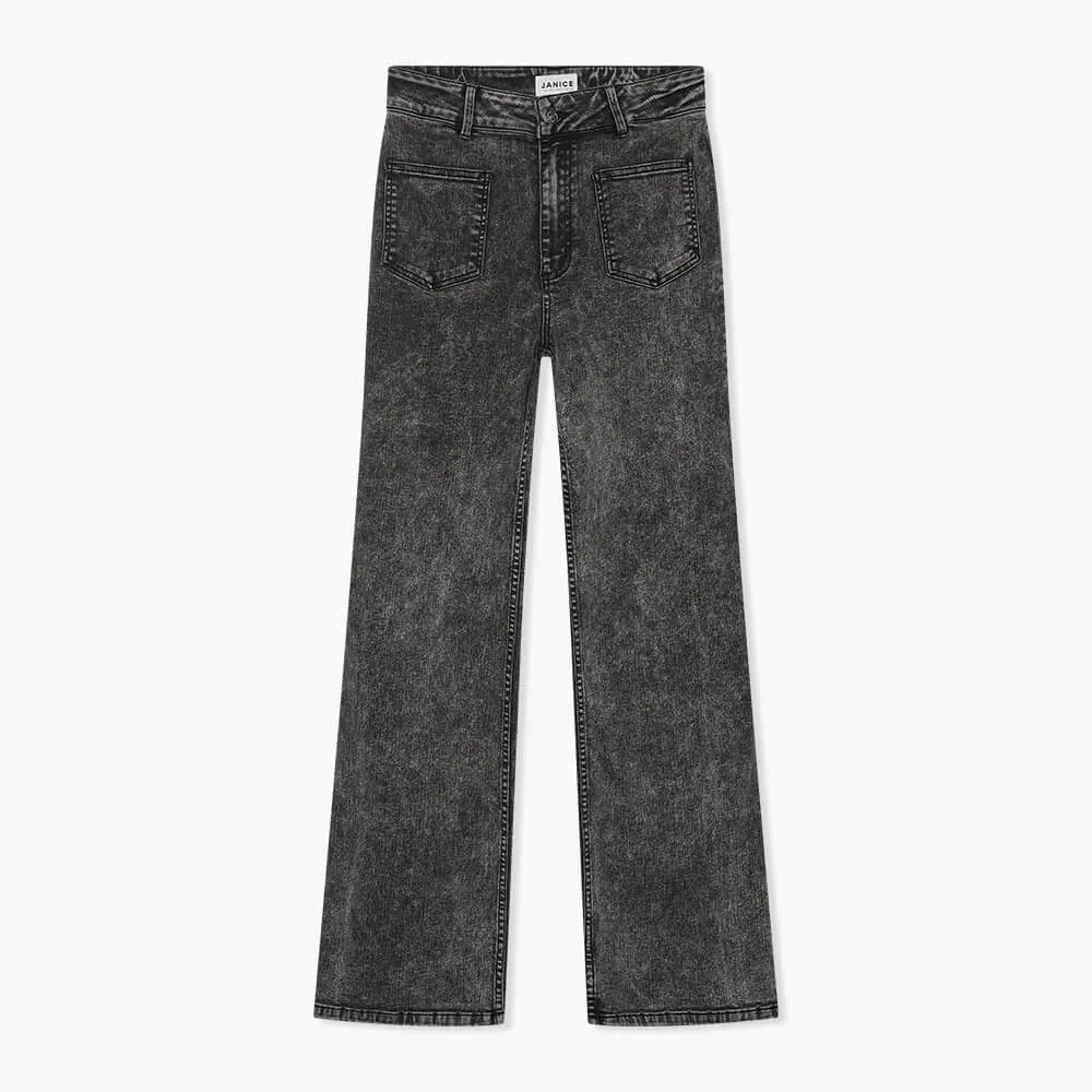 High Rise Dames Jeans Rechte Pijp Flared Jagger Zwart 100