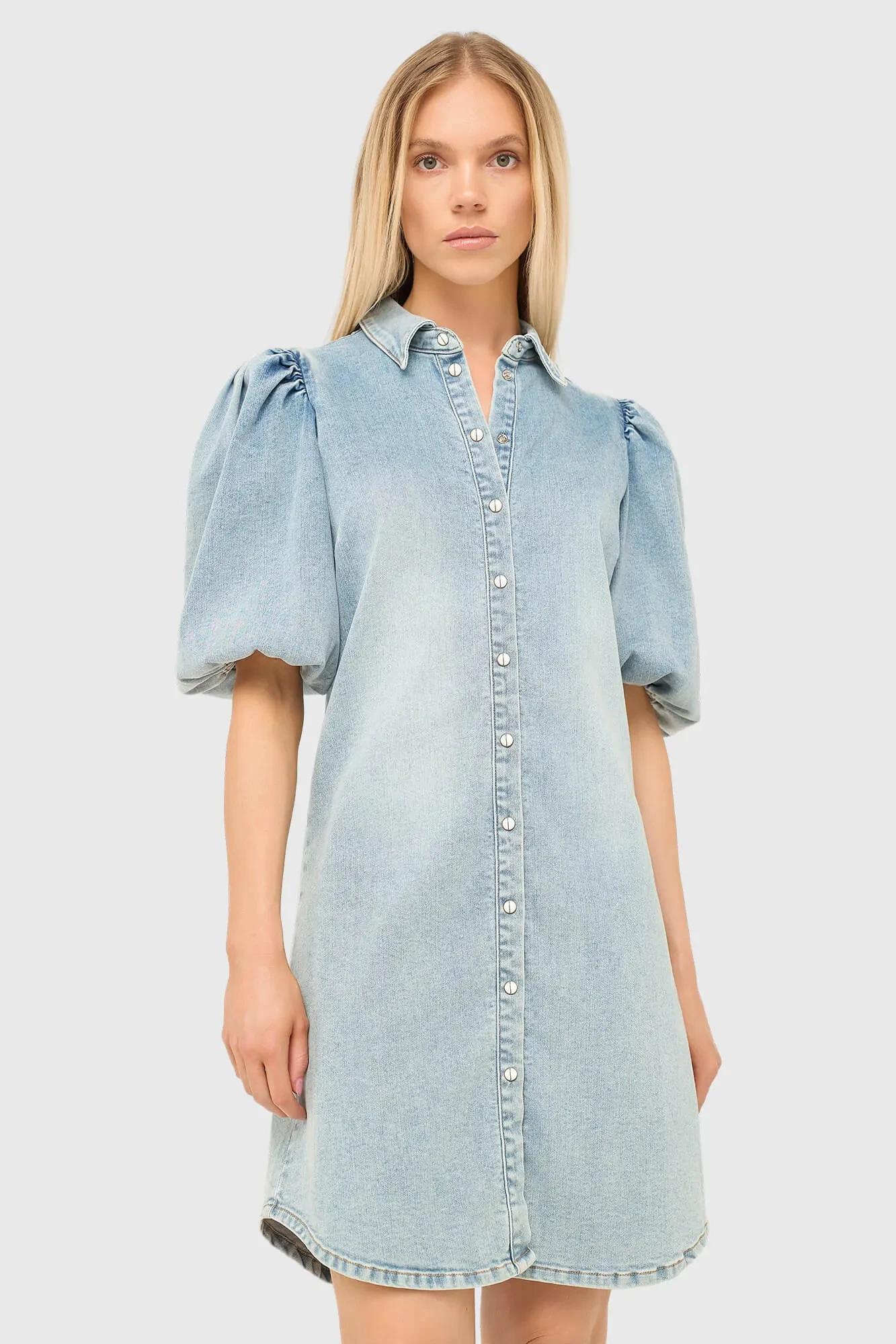 Jeans Jurk Pof Mouwen Steff Blauw 565