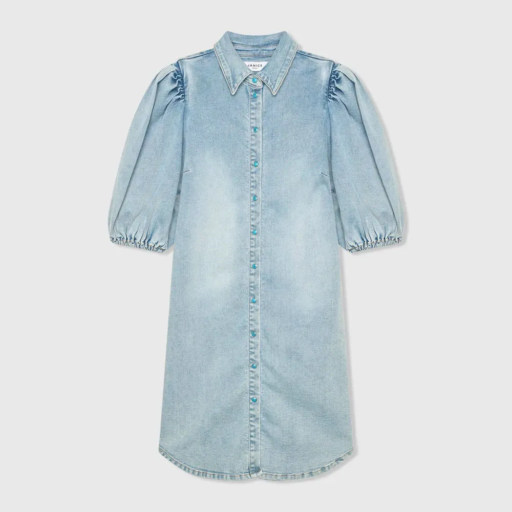 Jeans Jurk Pof Mouwen Steff Blauw 565