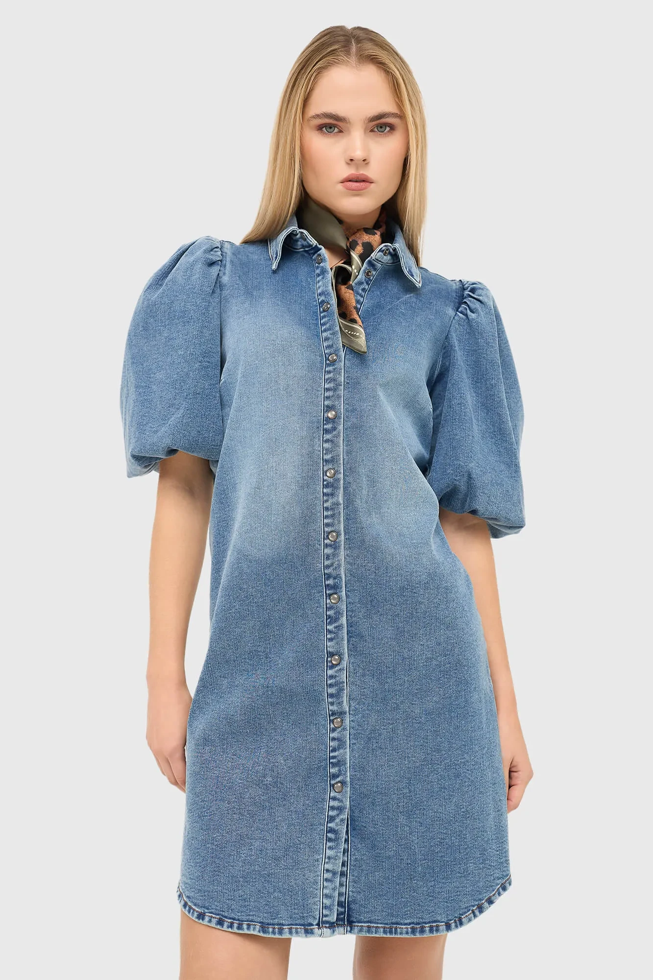 Jeans Jurk Pof Mouwen Steff Blauw 932