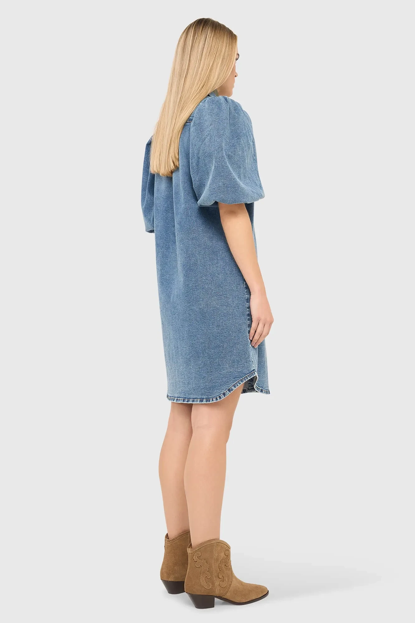 Jeans Jurk Pof Mouwen Steff Blauw 932