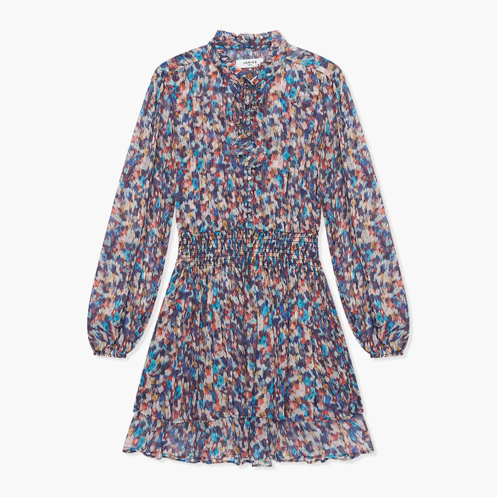 Jurkje Print Elastiek Viscose Lurex Ari Blauw