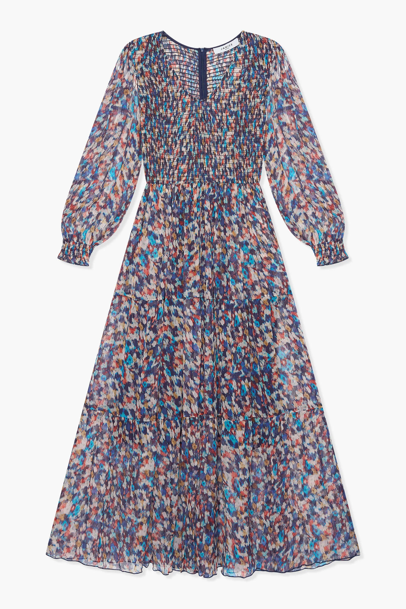 Long Printed Dress in Smog and Finn Blue