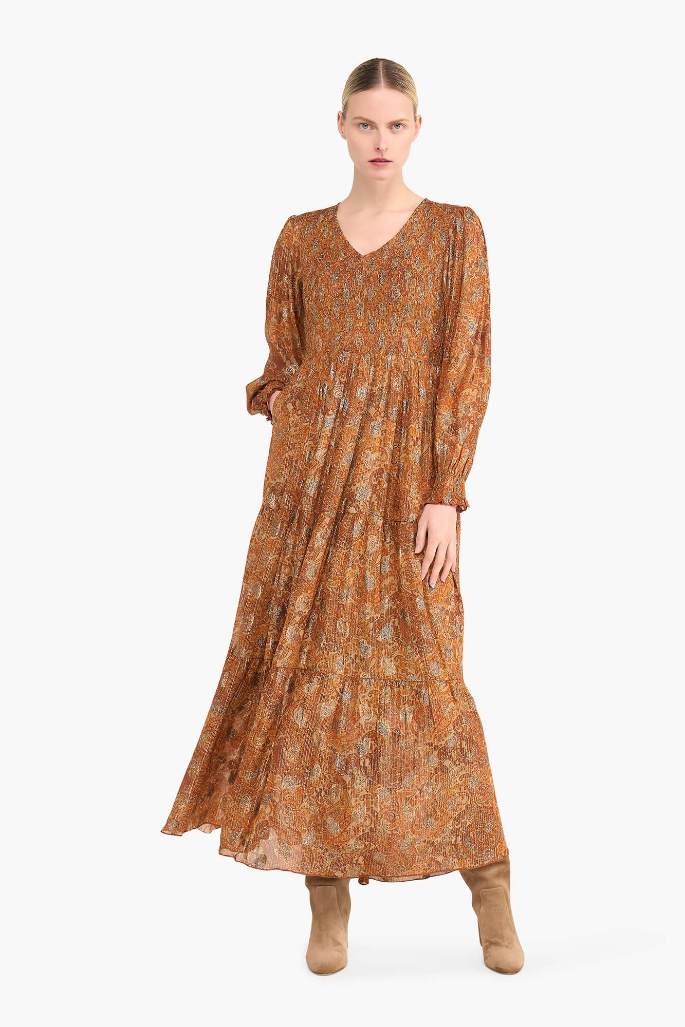 Long Lurex Smog Finn Paisley Dress