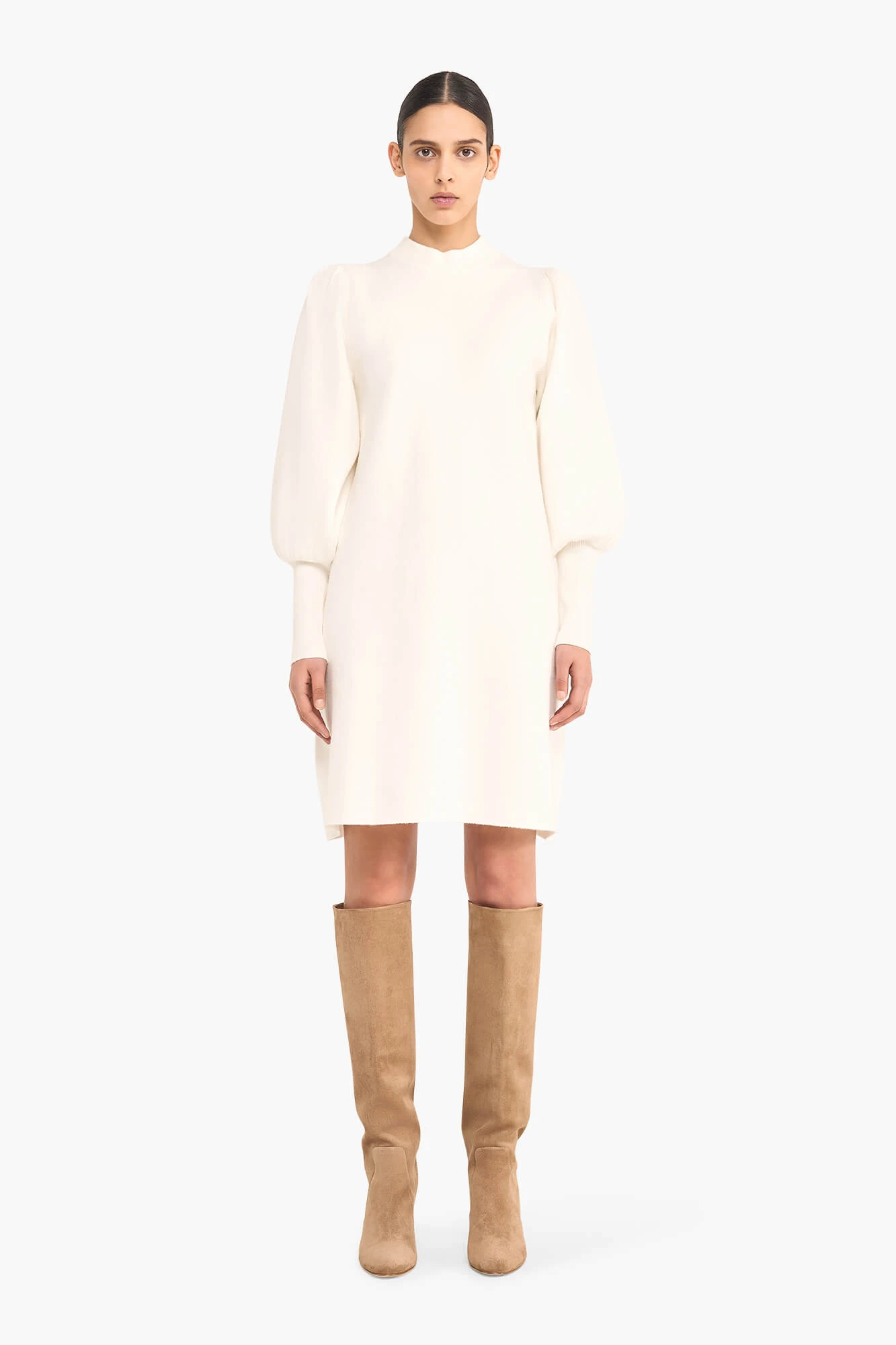 Jurk Gebreid Pof Mouw Viscose Clay Off White