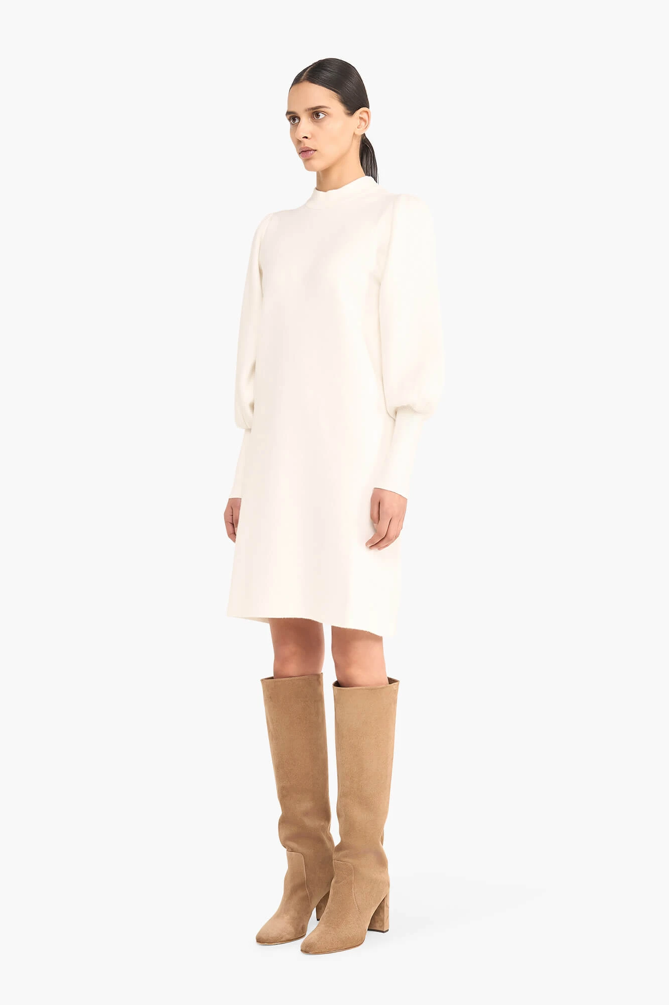 Jurk Gebreid Pof Mouw Viscose Clay Off White