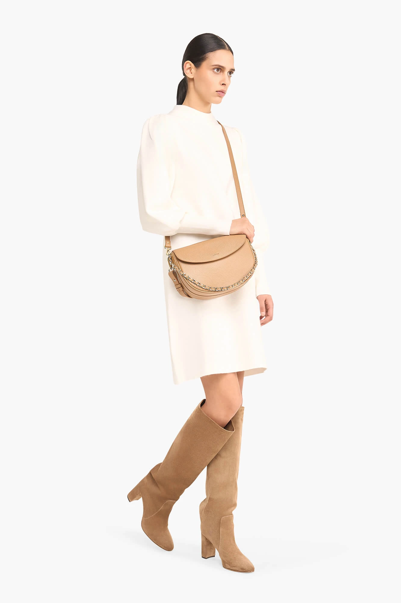 Jurk Gebreid Pof Mouw Viscose Clay Off White