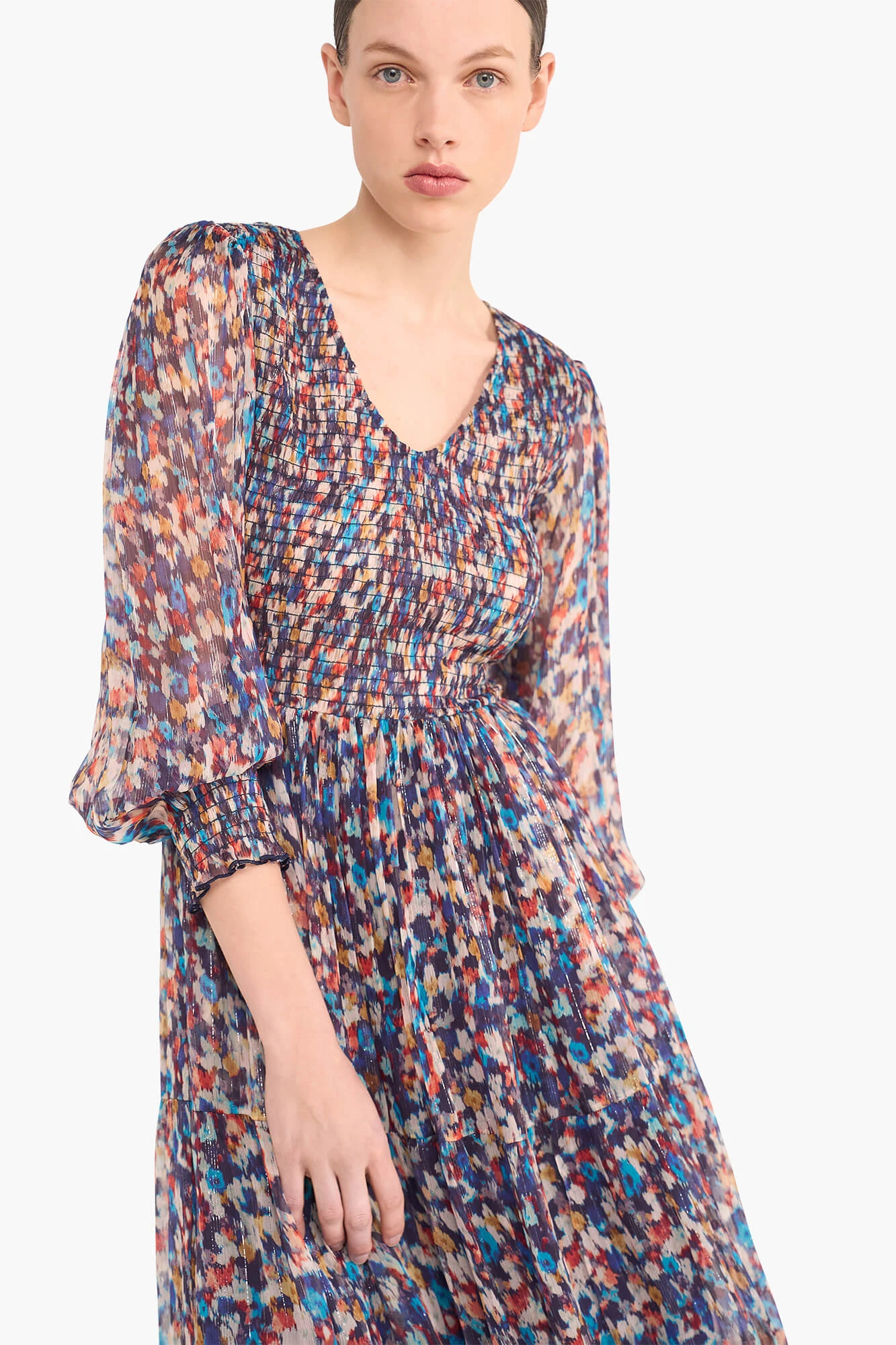 Long Printed Dress in Smog and Finn Blue