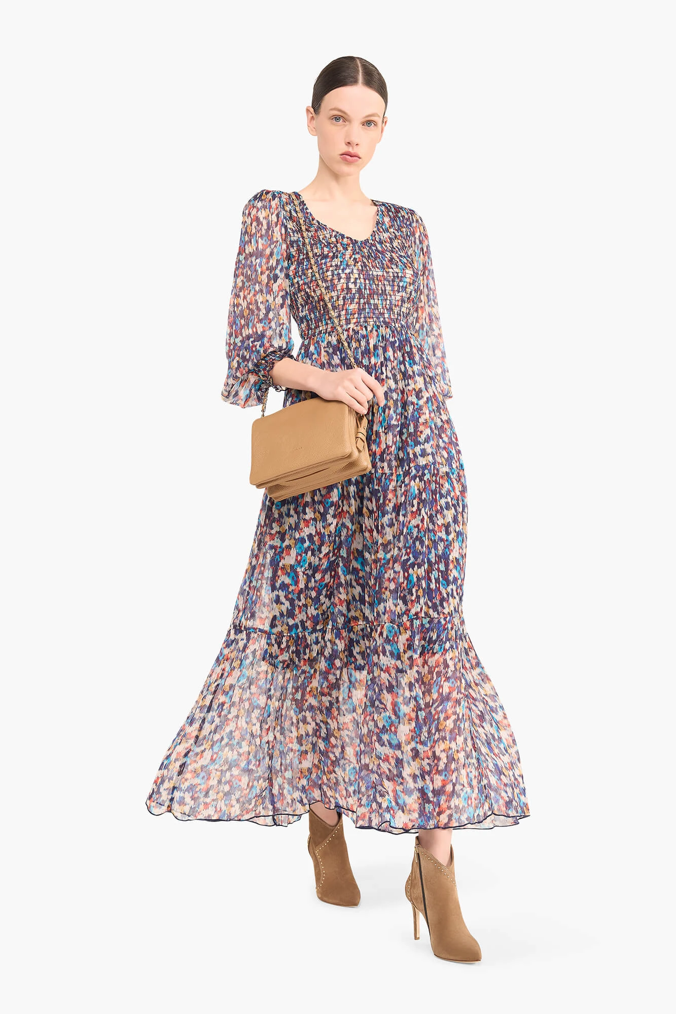 Long Printed Dress in Smog and Finn Blue