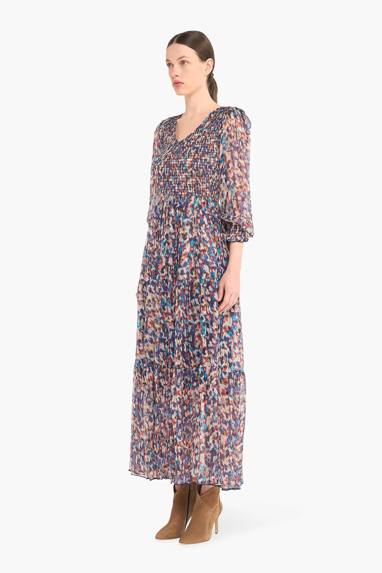 Long Printed Dress in Smog and Finn Blue