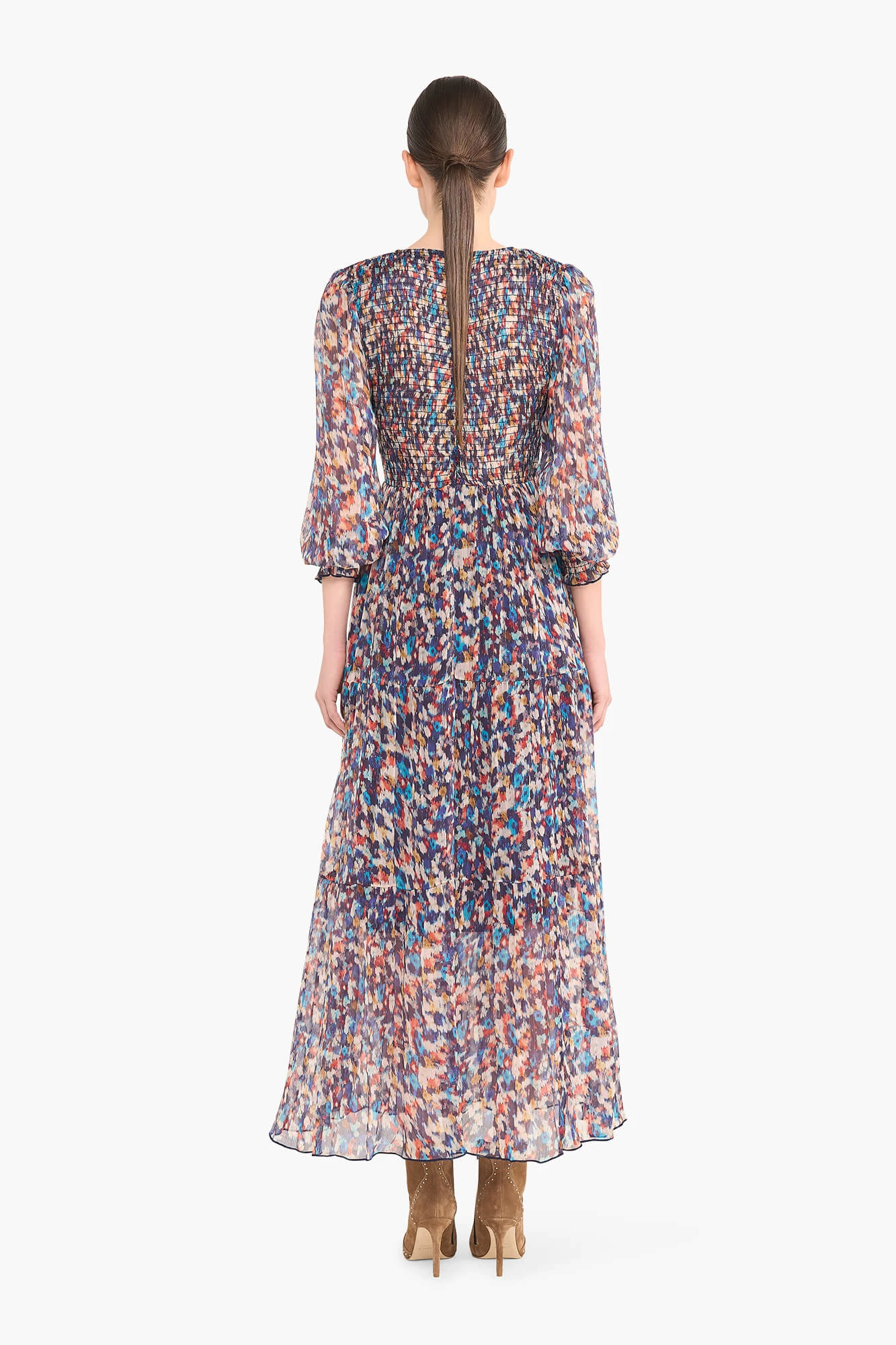 Long Printed Dress in Smog and Finn Blue