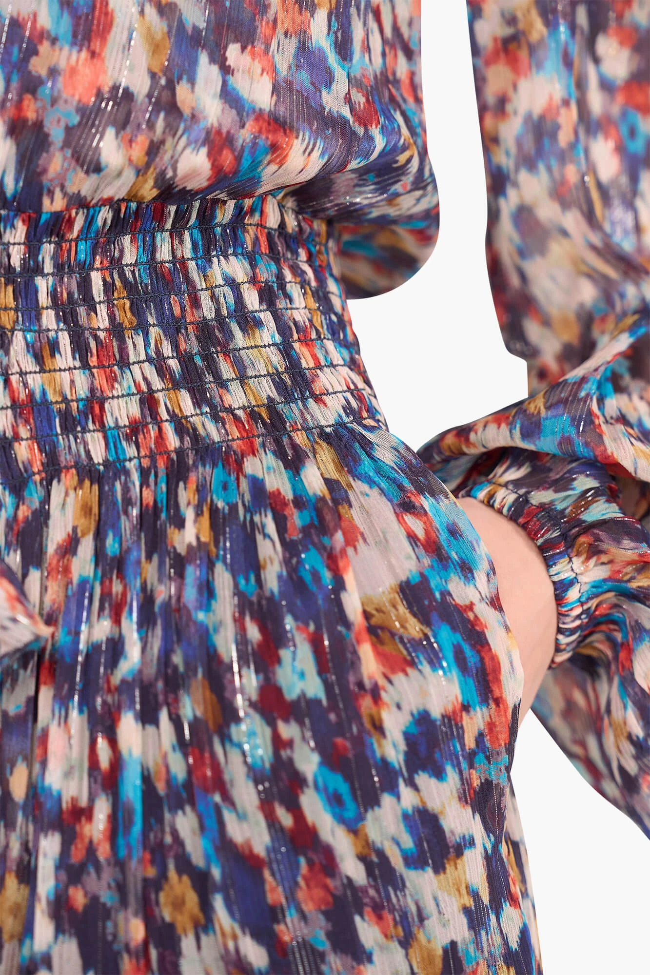 Langes Kleid mit Print und Gummizug, Walter, Blau
