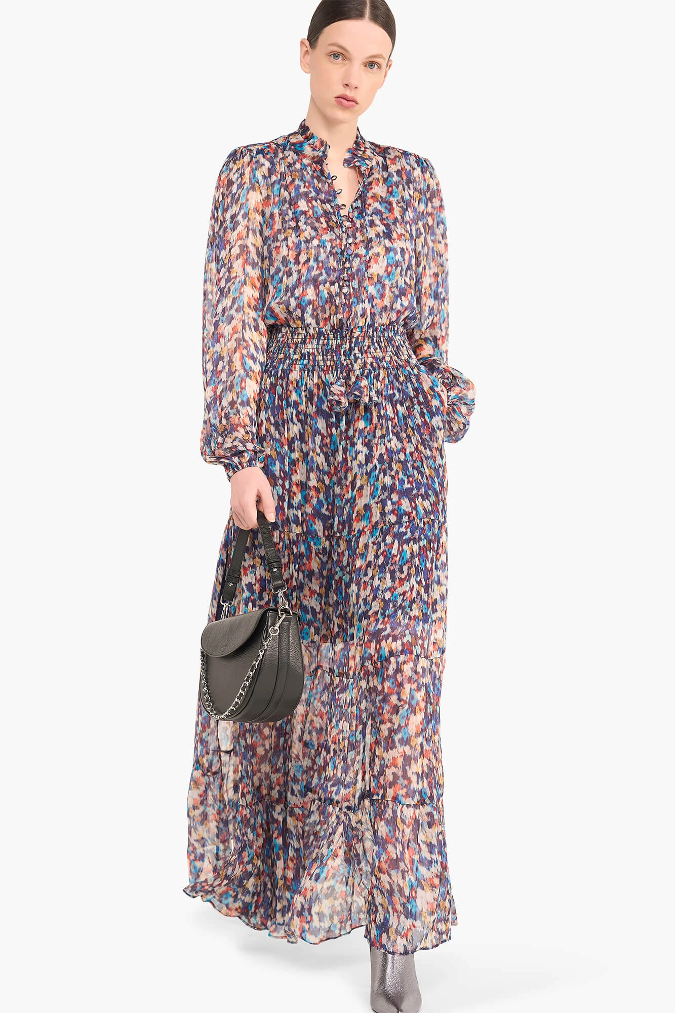 Langes Kleid mit Print und Gummizug, Walter, Blau