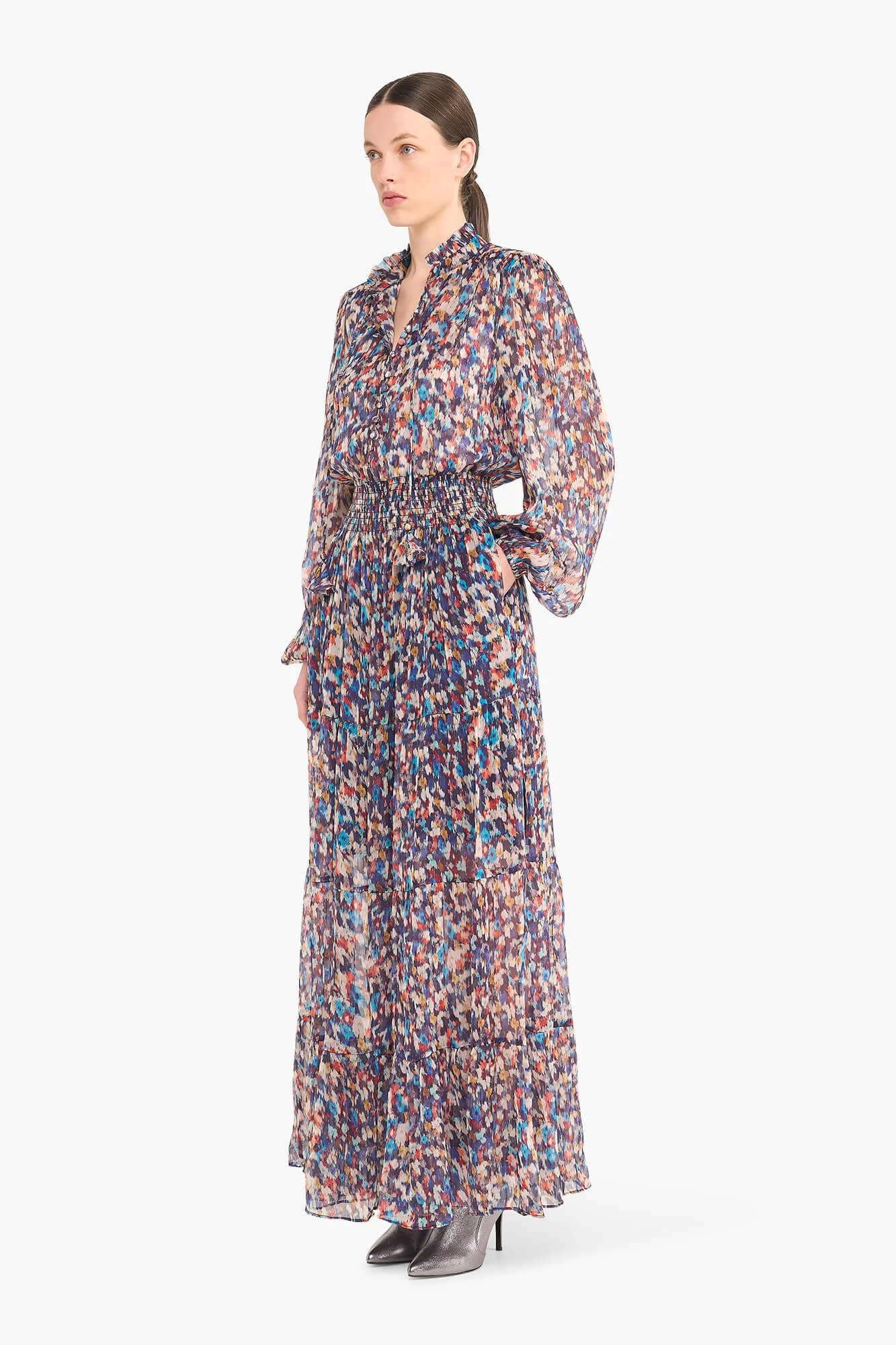 Langes Kleid mit Print und Gummizug, Walter, Blau