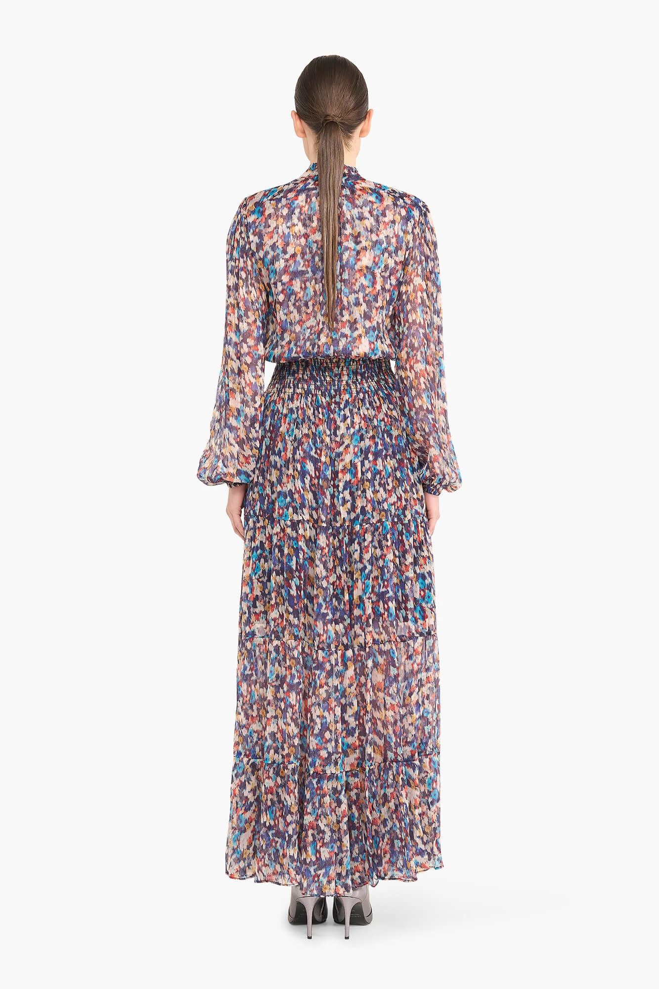 Langes Kleid mit Print und Gummizug, Walter, Blau