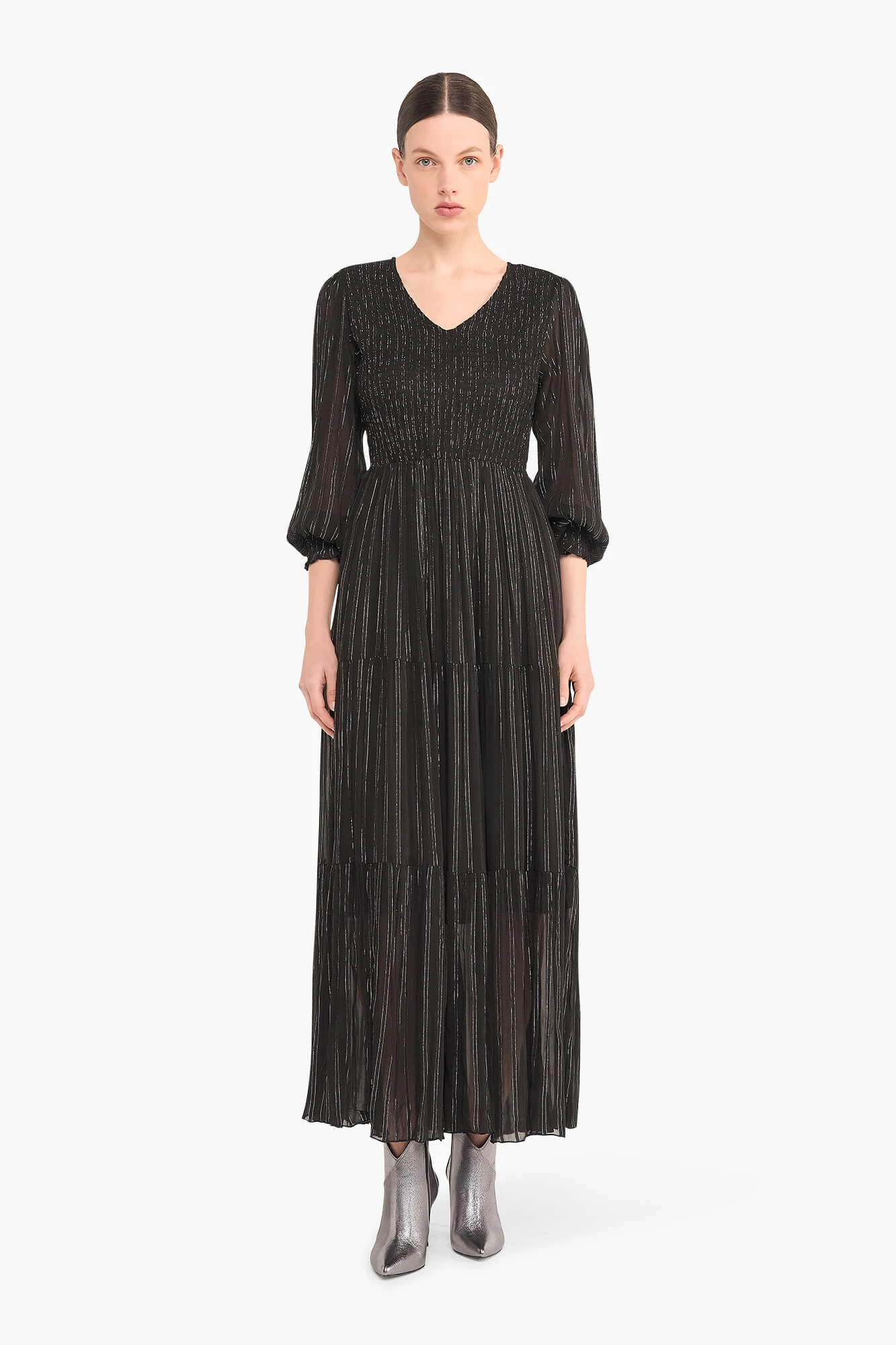 Long Lurex Dress in Smog and Black by Finn