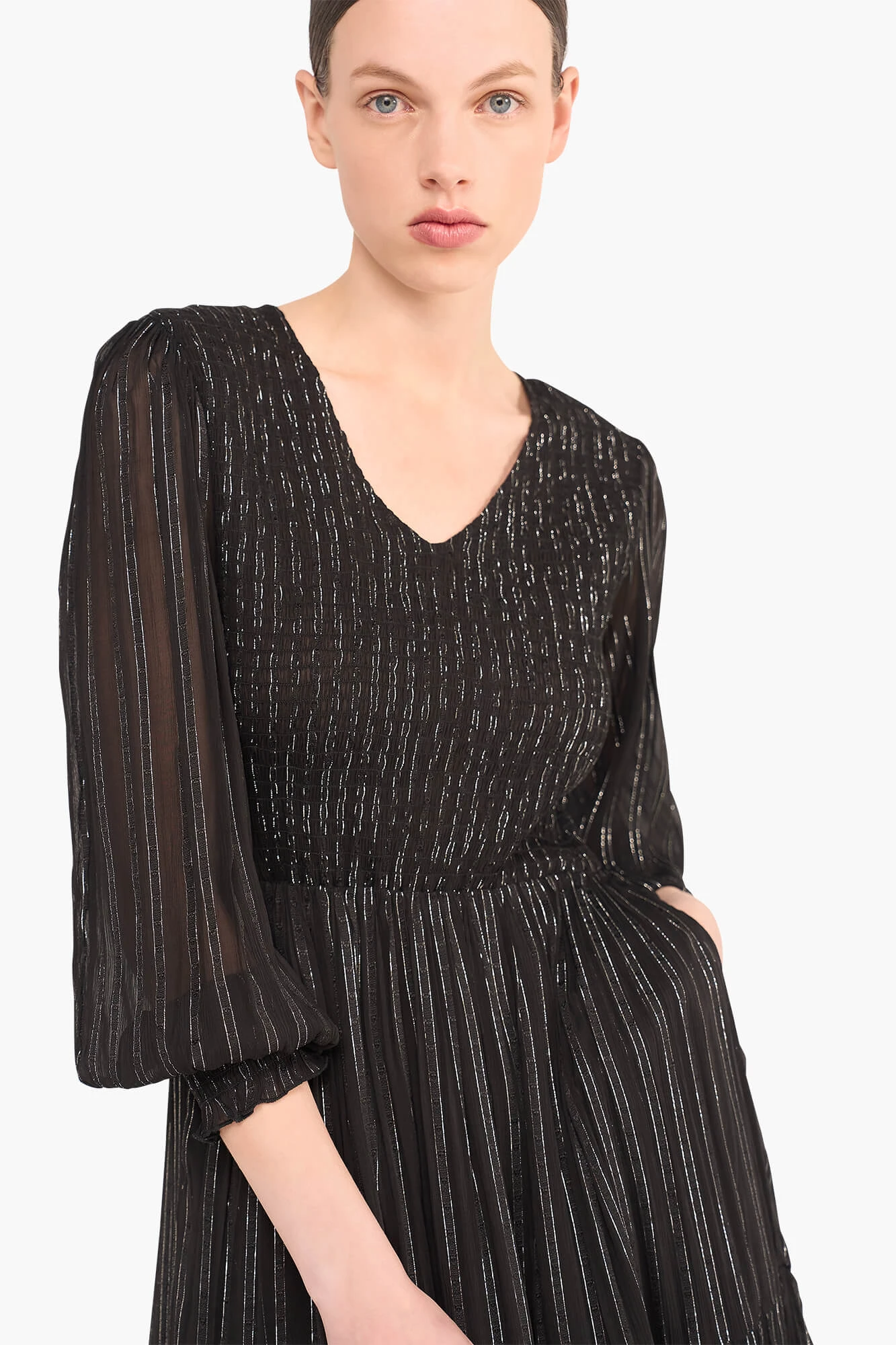 Long Lurex Dress in Smog and Black by Finn