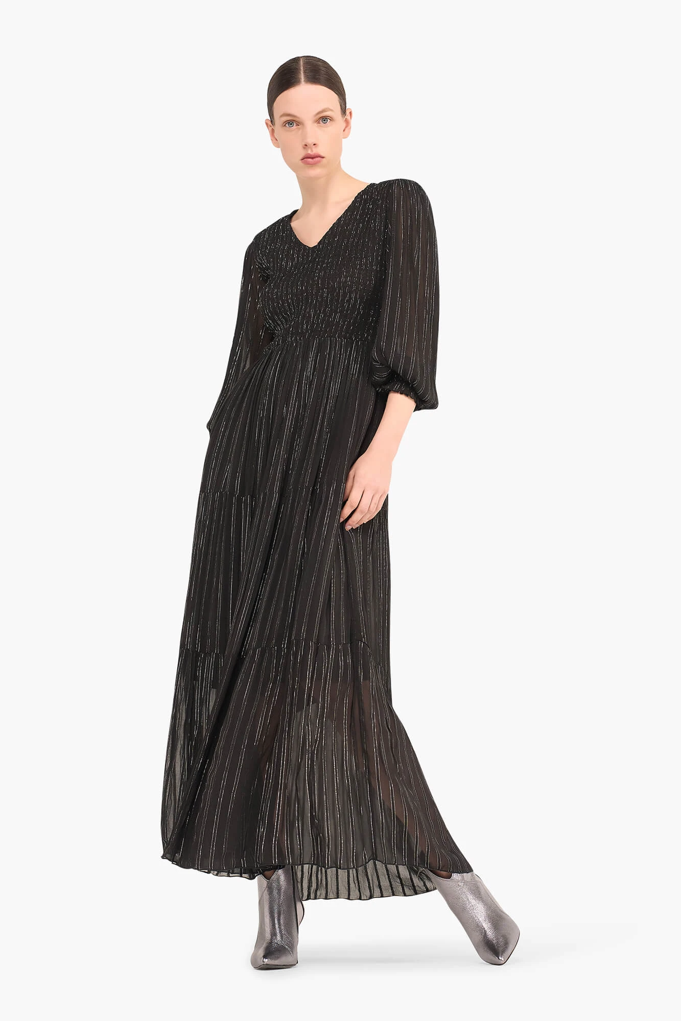 Long Lurex Dress in Smog and Black by Finn