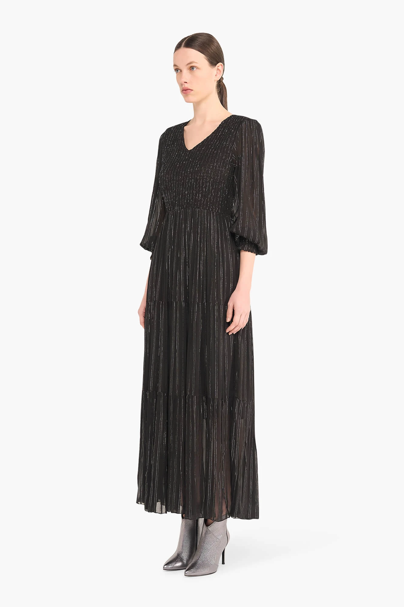 Long Lurex Dress in Smog and Black by Finn