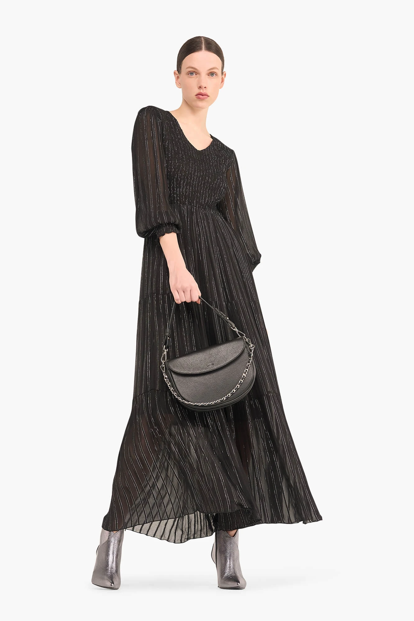 Long Lurex Dress in Smog and Black by Finn