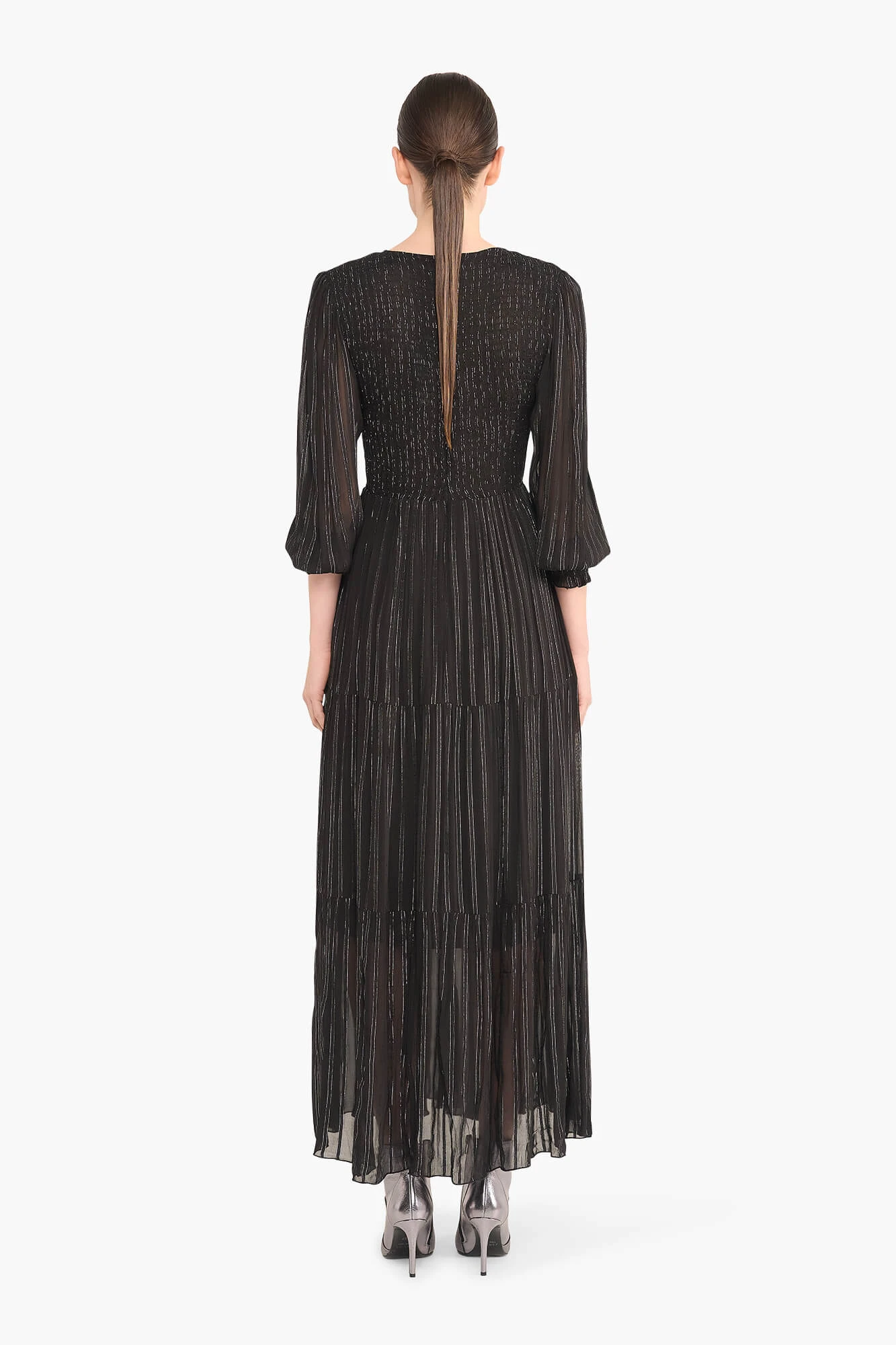 Long Lurex Dress in Smog and Black by Finn