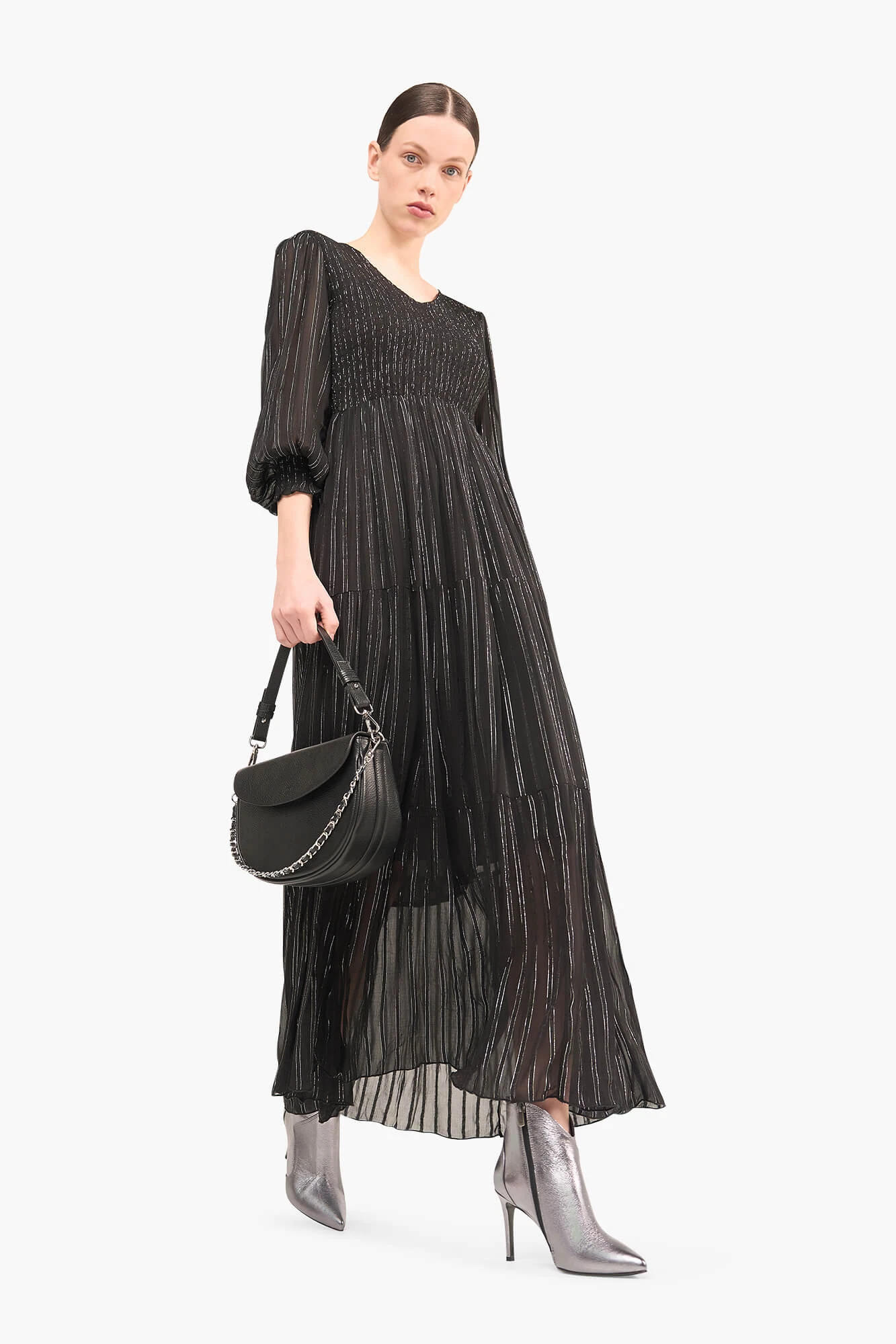Long Lurex Dress in Smog and Black by Finn