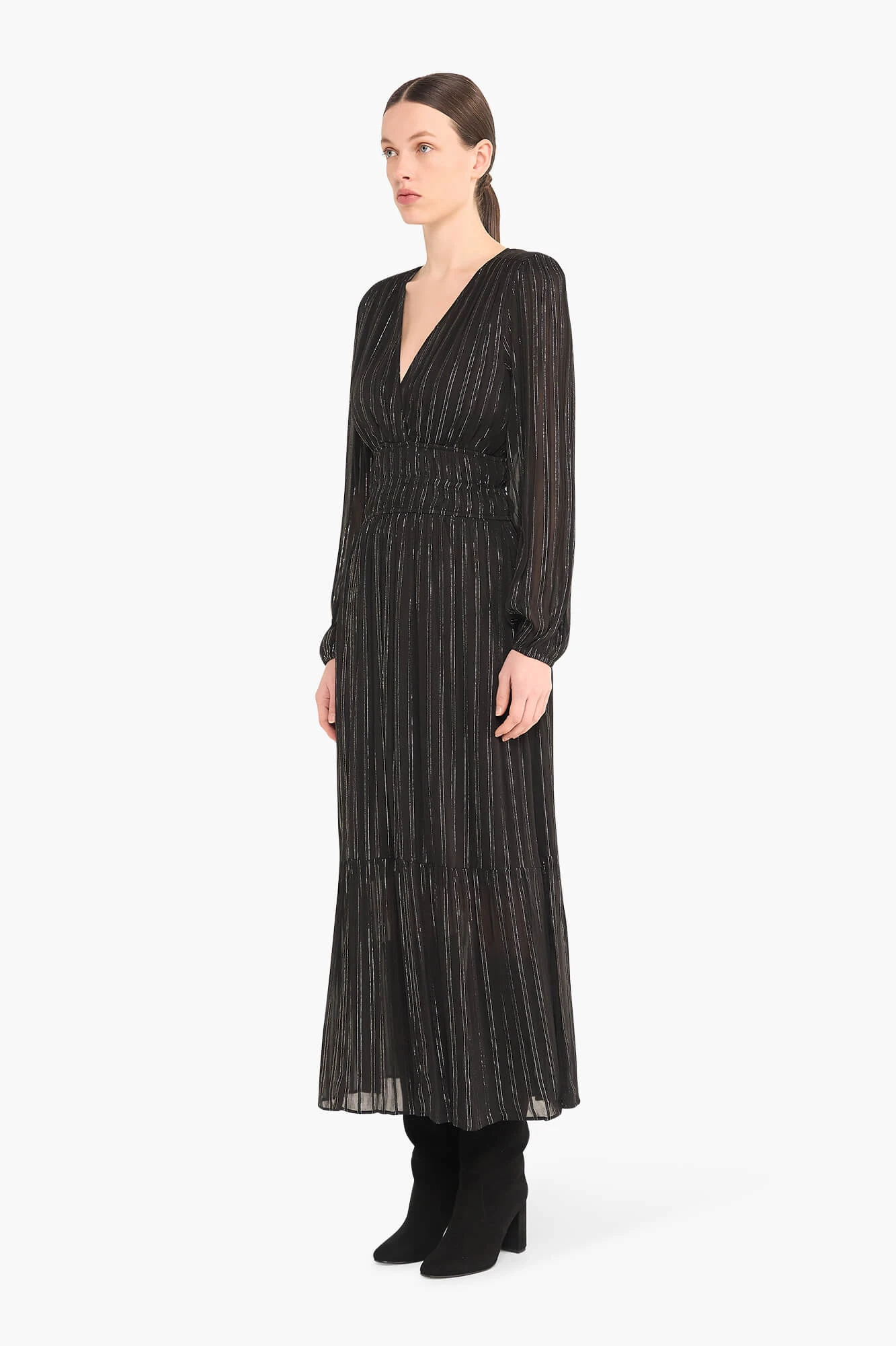 Long Lurex Stretch Dress, Milan, Black