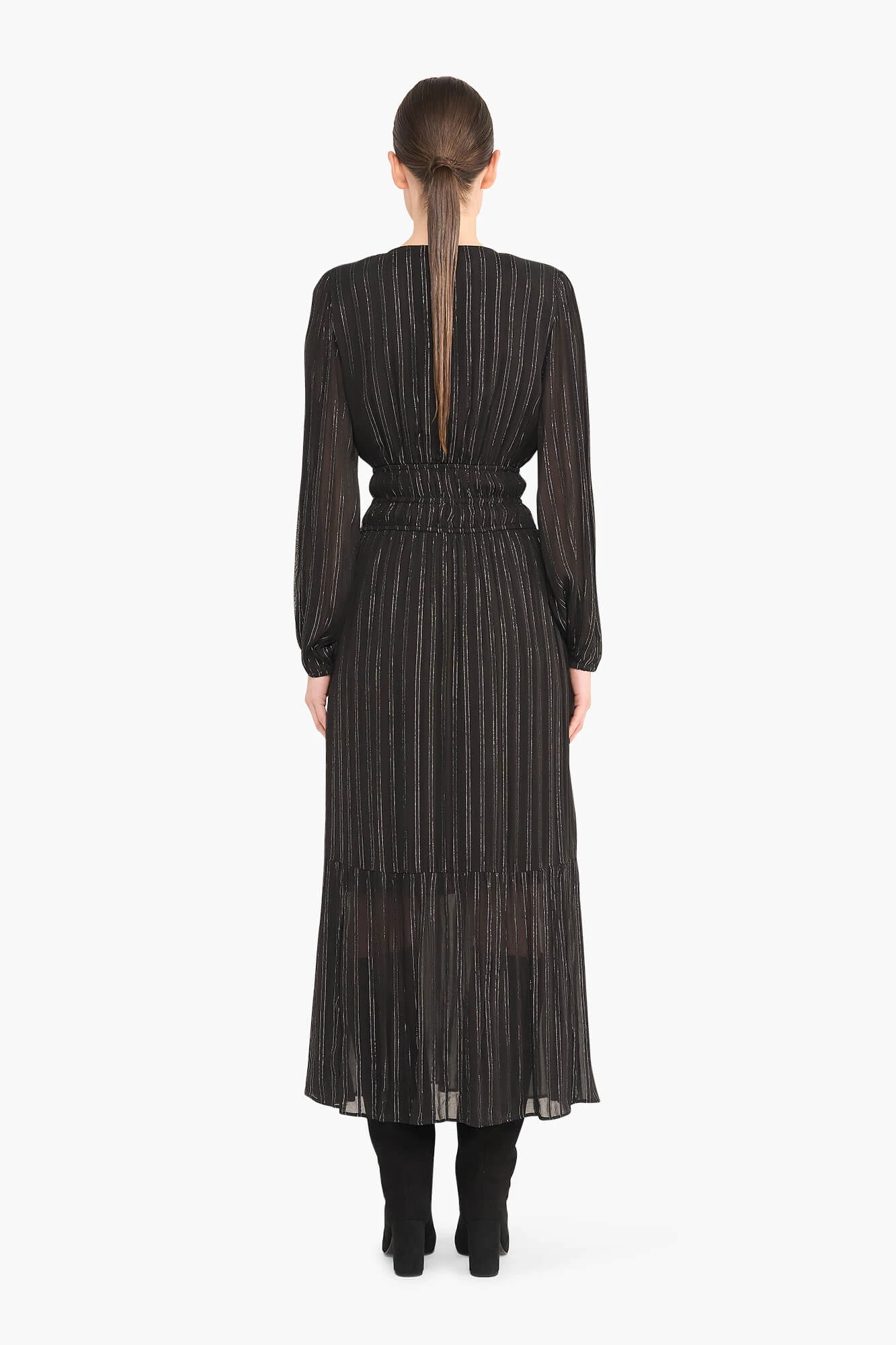 Long Lurex Stretch Dress, Milan, Black