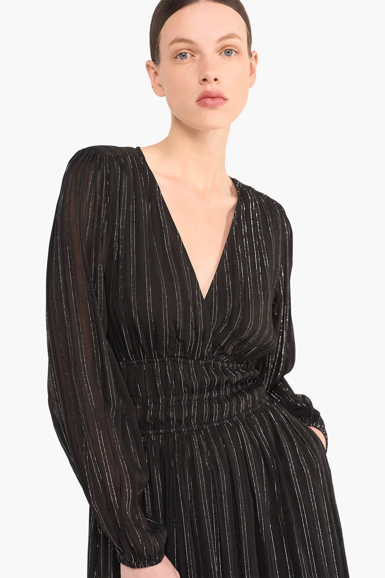 Long Lurex Stretch Dress, Milan, Black