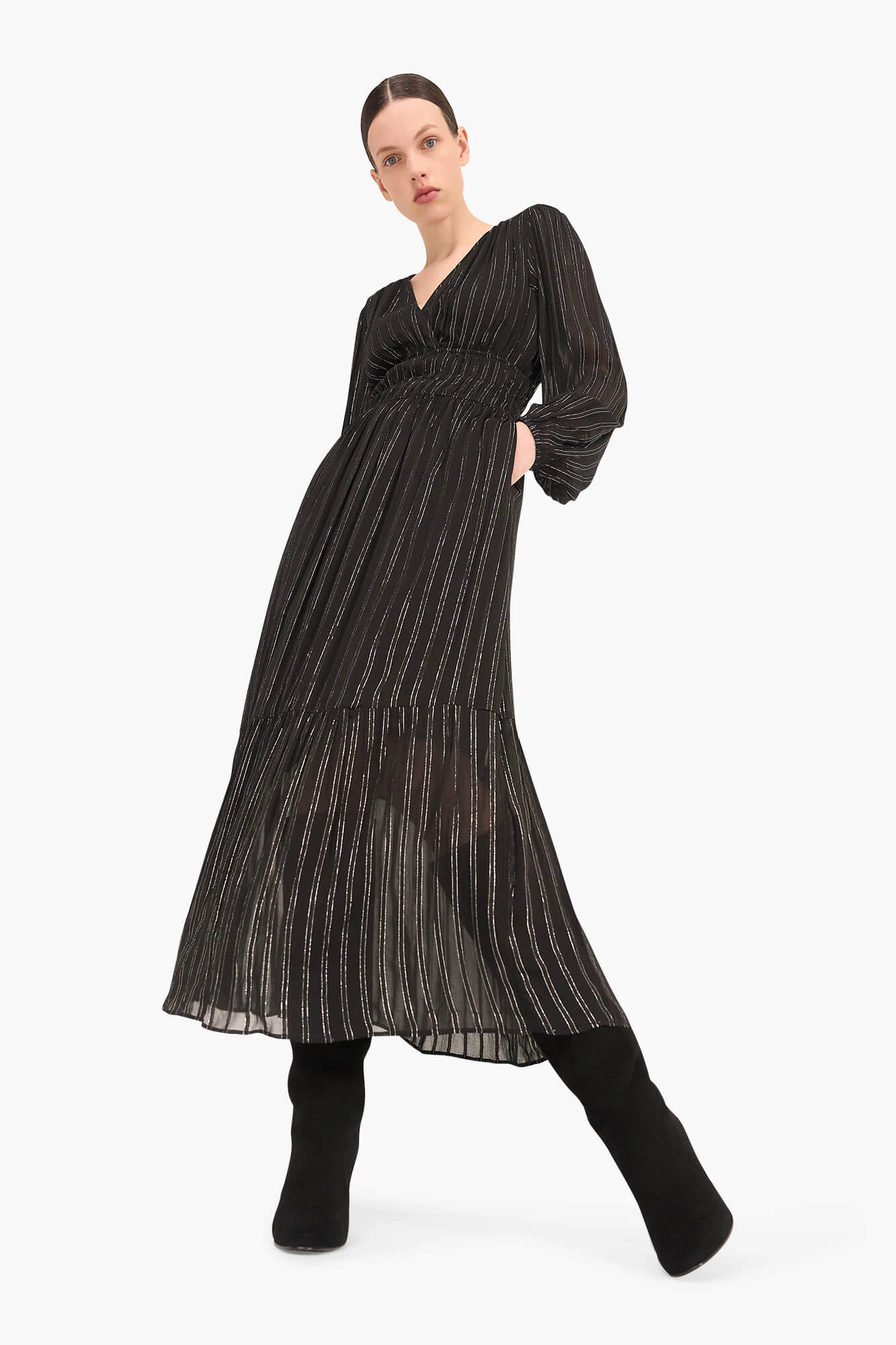Long Lurex Stretch Dress, Milan, Black