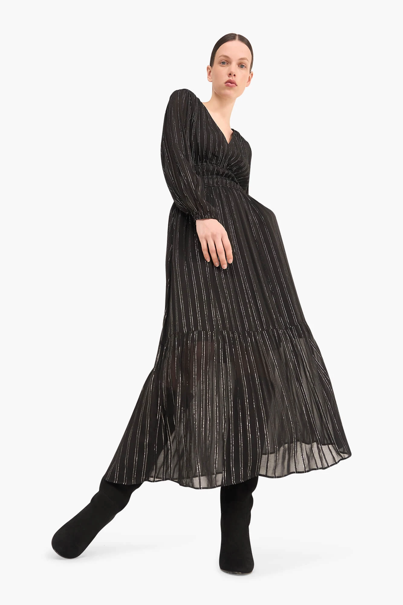 Long Lurex Stretch Dress, Milan, Black