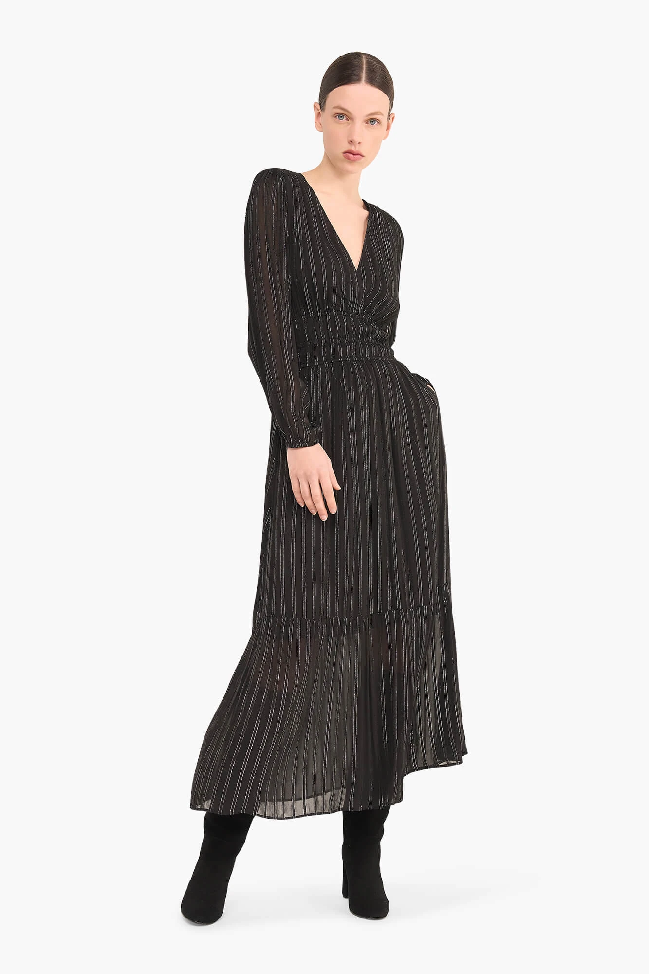 Long Lurex Stretch Dress, Milan, Black
