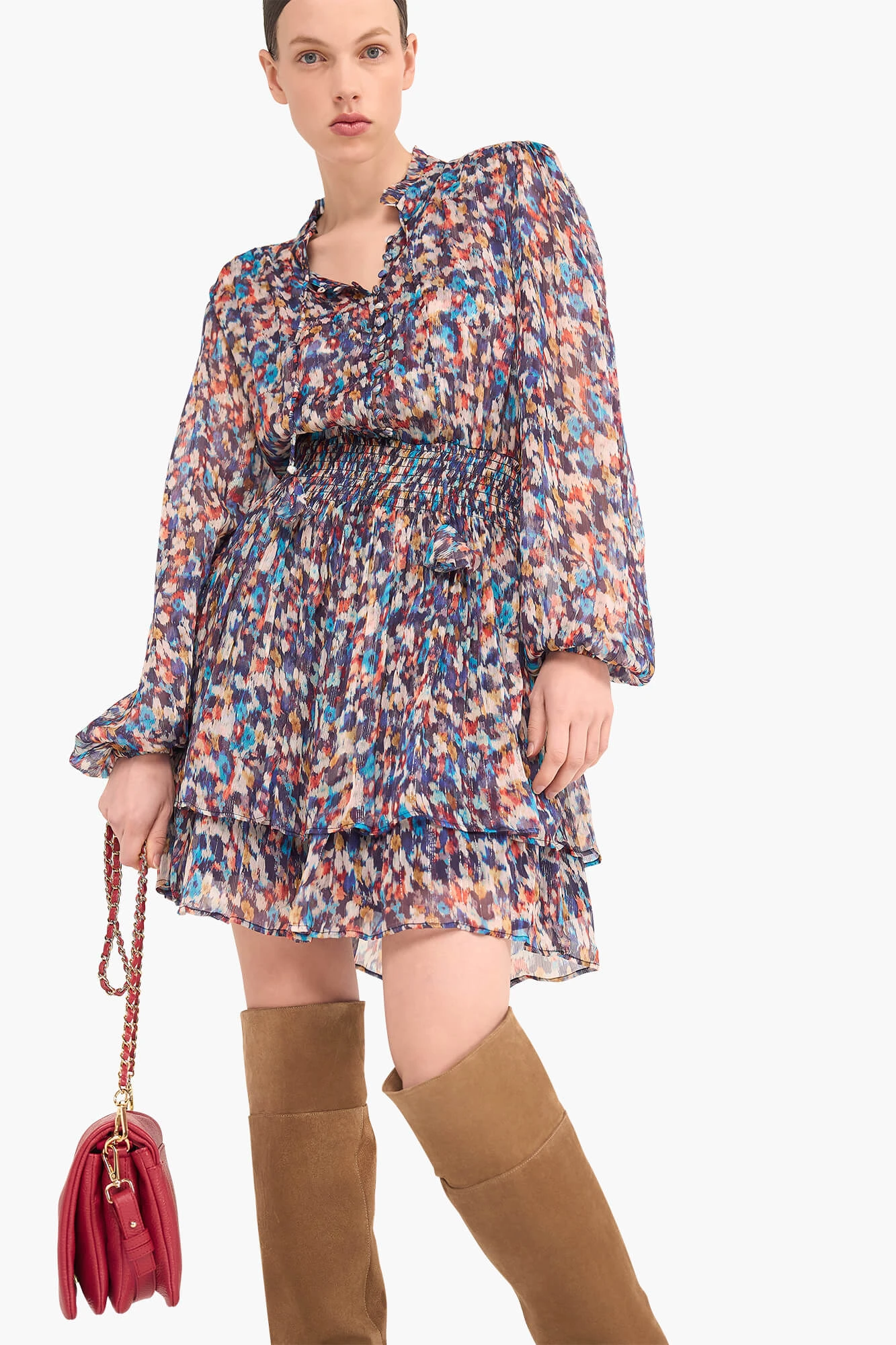 Jurkje Print Elastiek Viscose Lurex Ari Blauw
