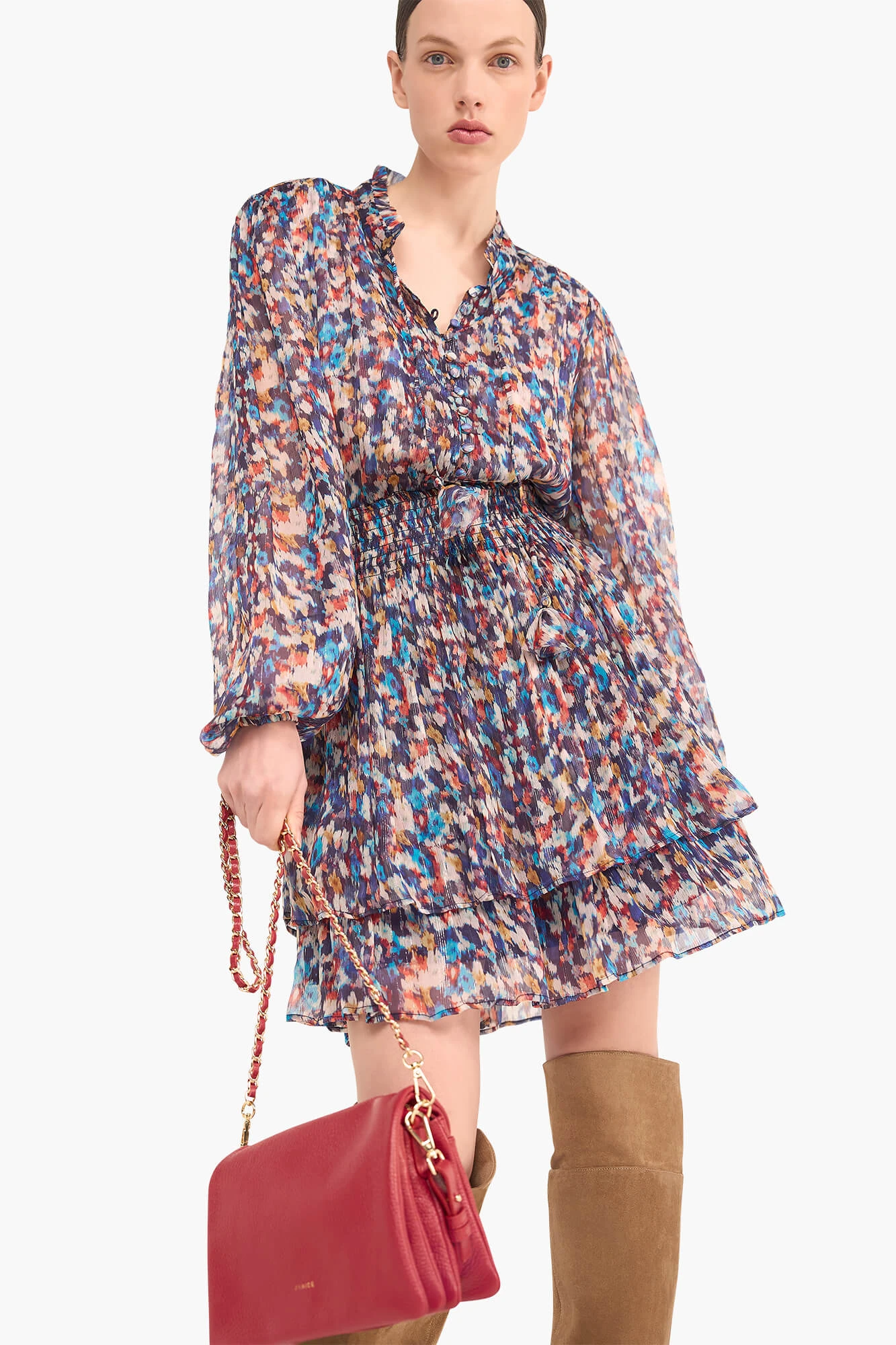 Jurkje Print Elastiek Viscose Lurex Ari Blauw