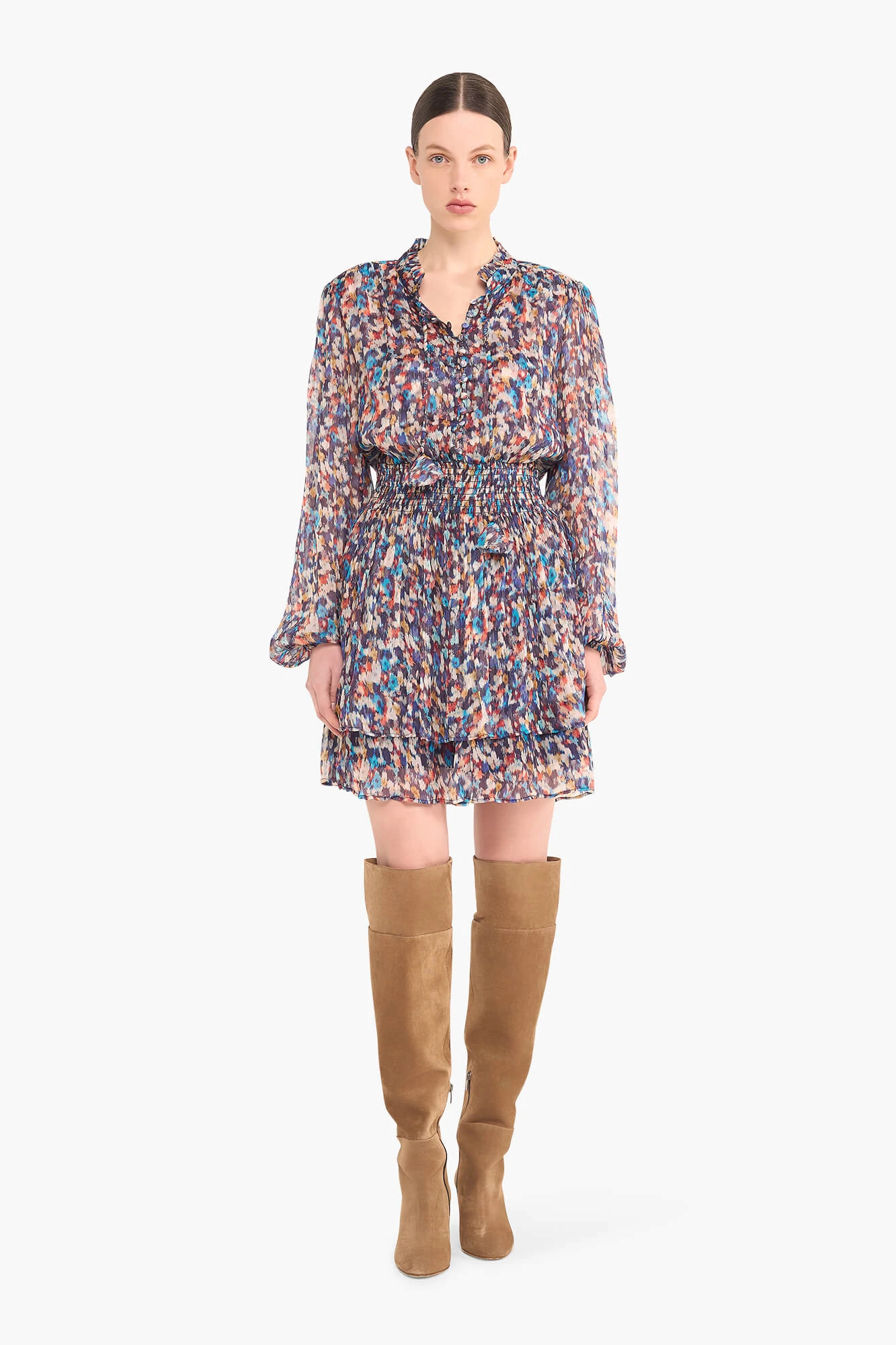 Jurkje Print Elastiek Viscose Lurex Ari Blauw