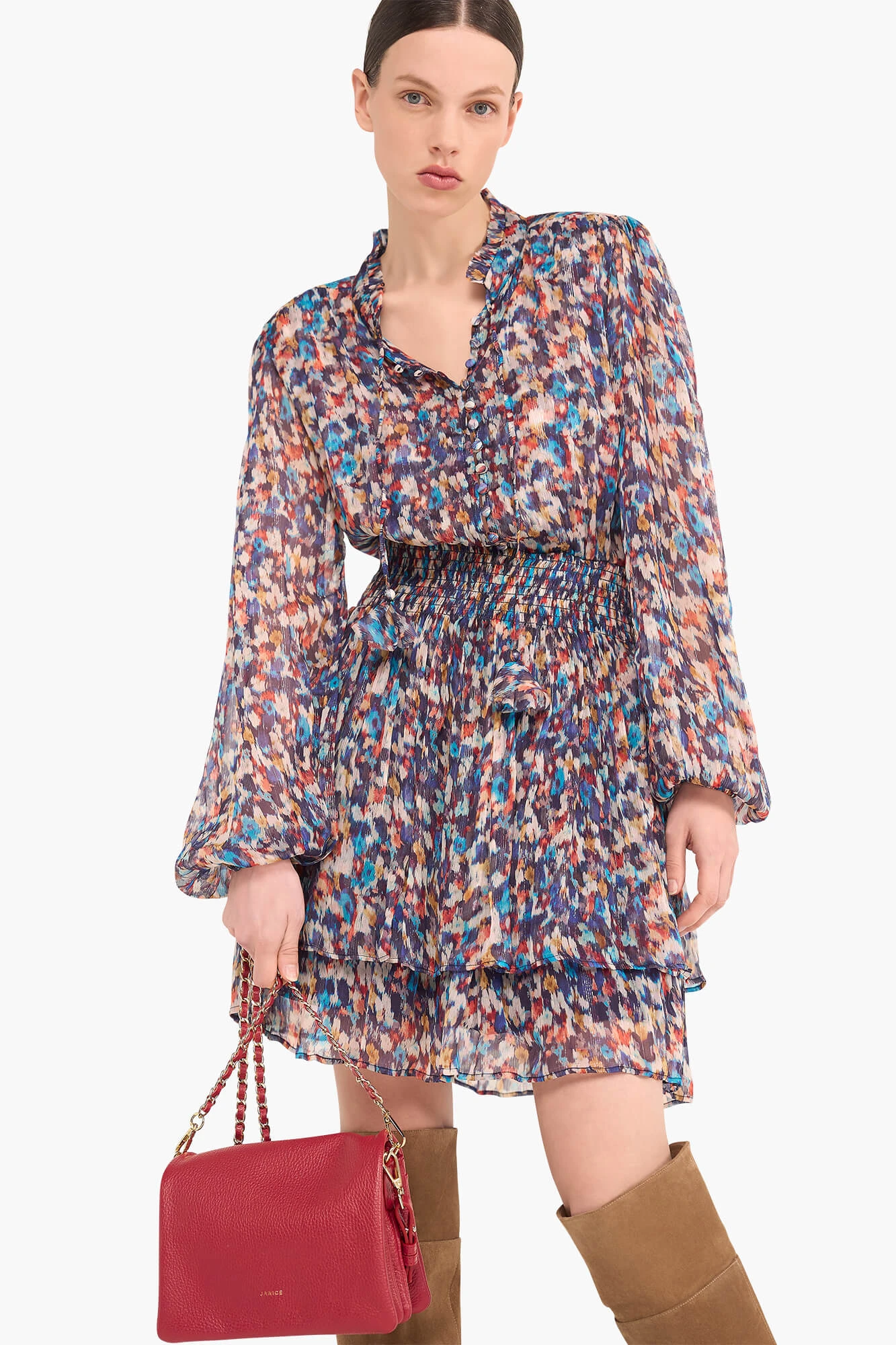 Jurkje Print Elastiek Viscose Lurex Ari Blauw