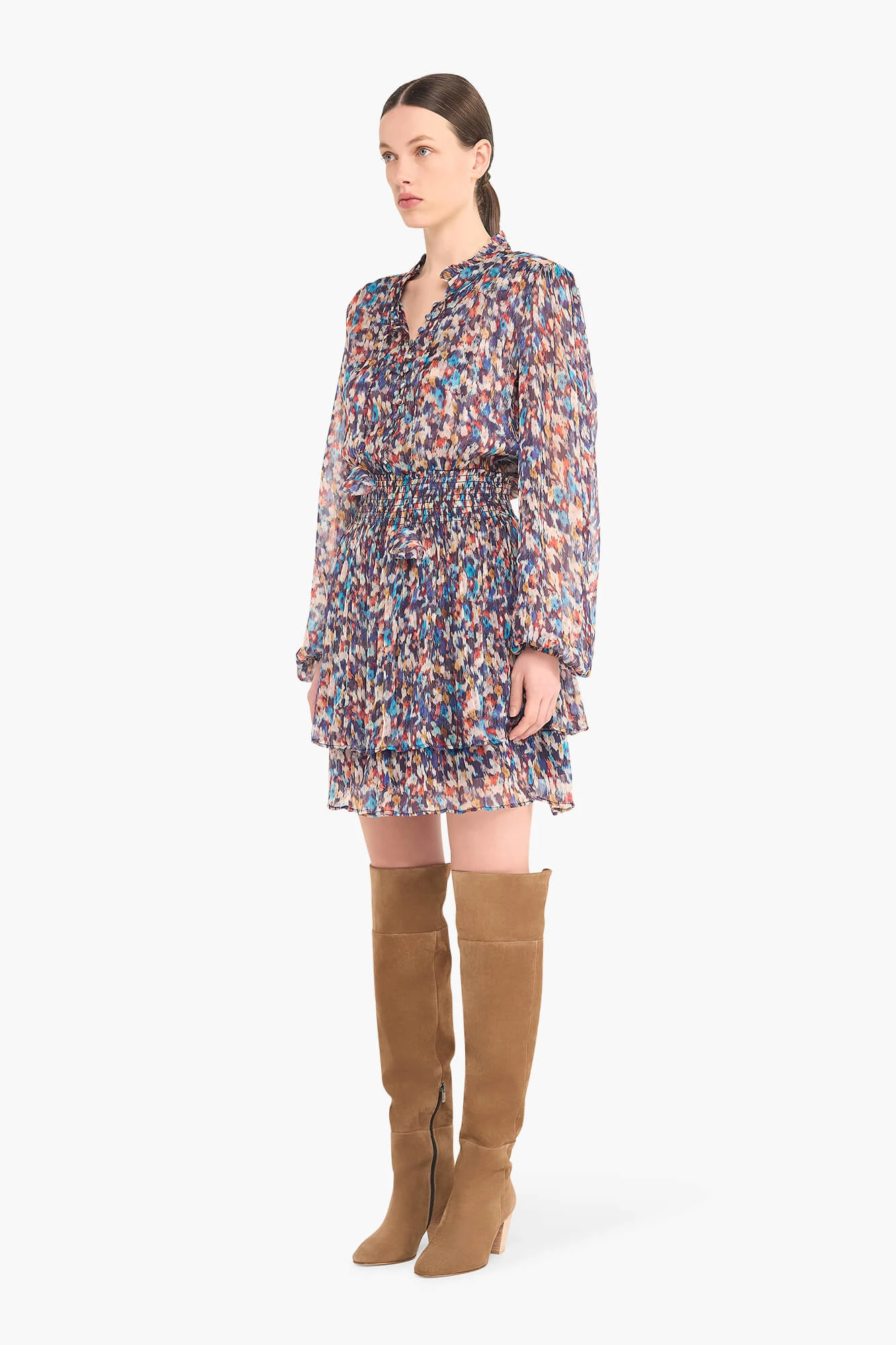 Jurkje Print Elastiek Viscose Lurex Ari Blauw